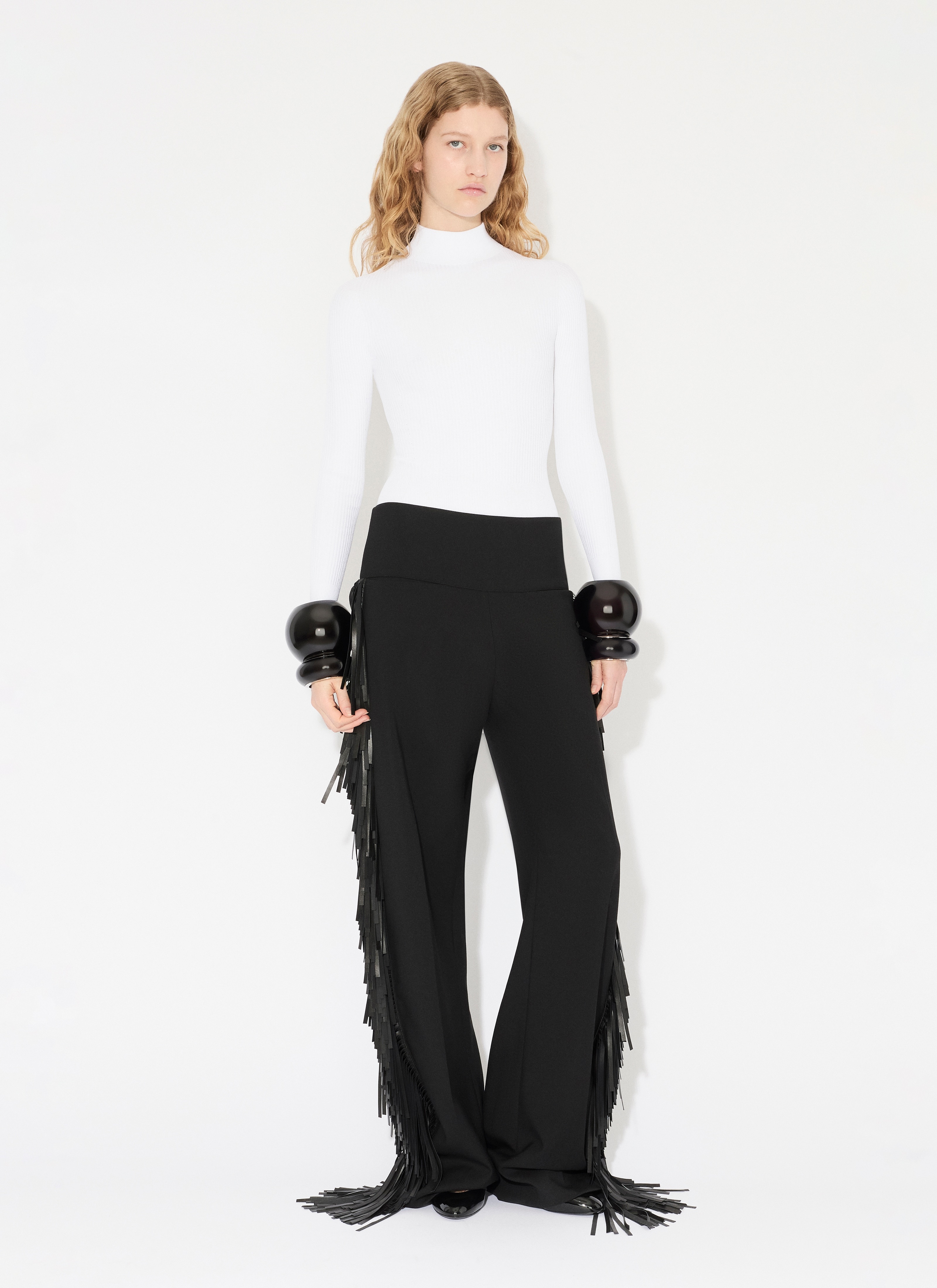 FRINGED WOOL GABARDINE PANTS - 2