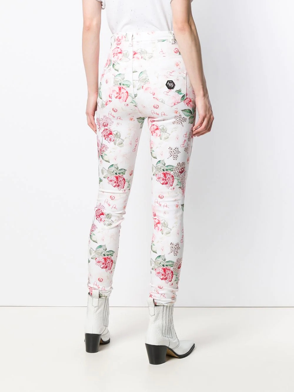 embellished rose print jeans - 4