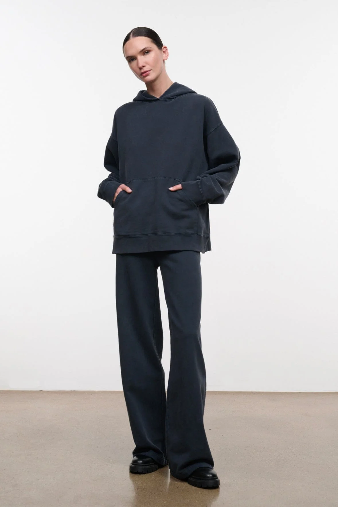 STAUD LOUNGE TERRY HOODIE WASHED BLACK - 1