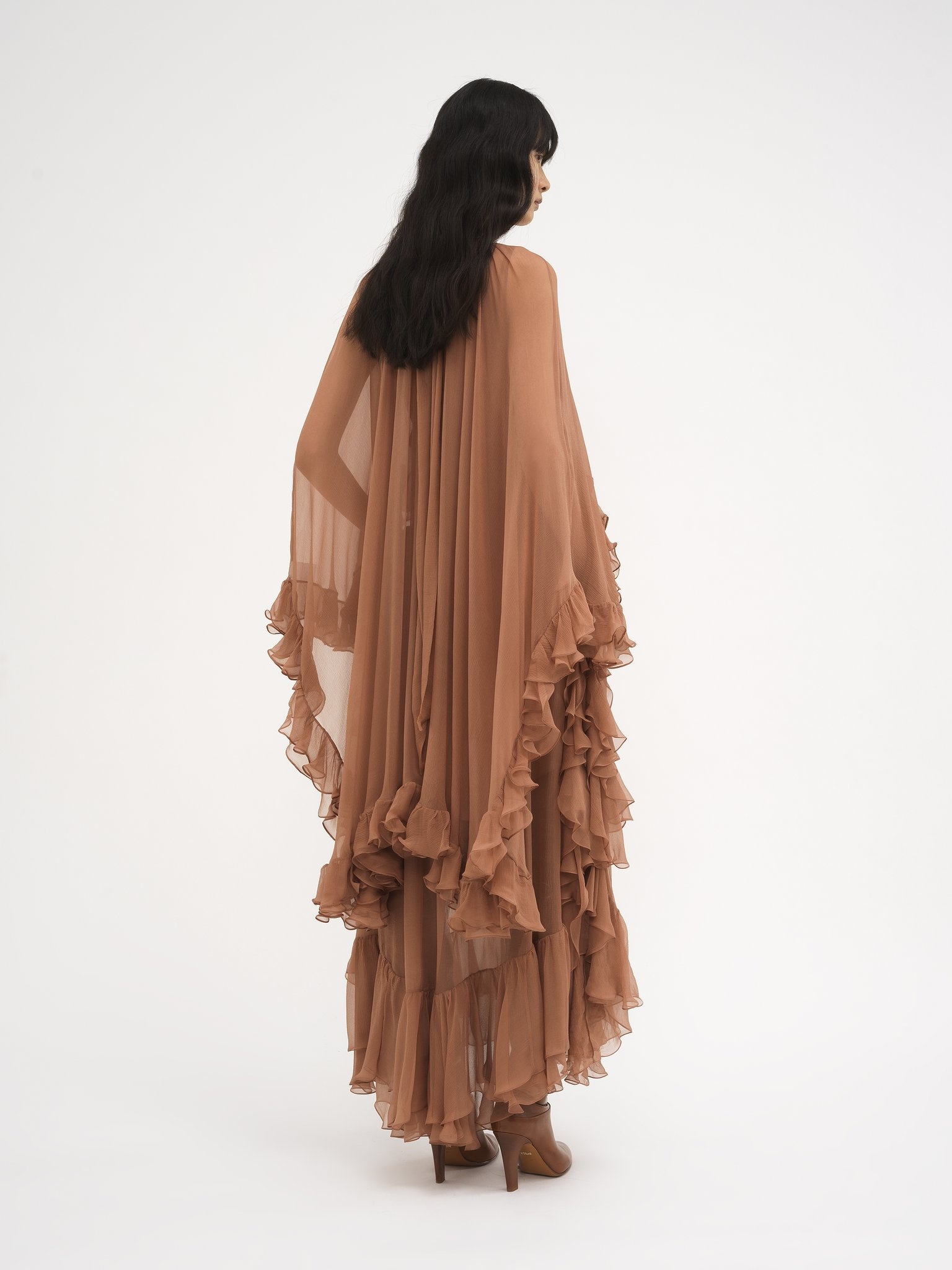 MOCK-NECK RUFFLE DRESS IN SILK MOUSSELINE - 4