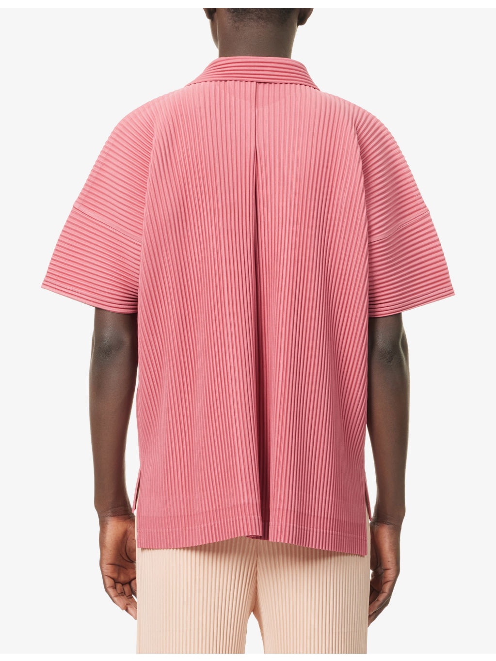 Pleated Spread-Collar Short-Sleeve Knitted Shirt - 4