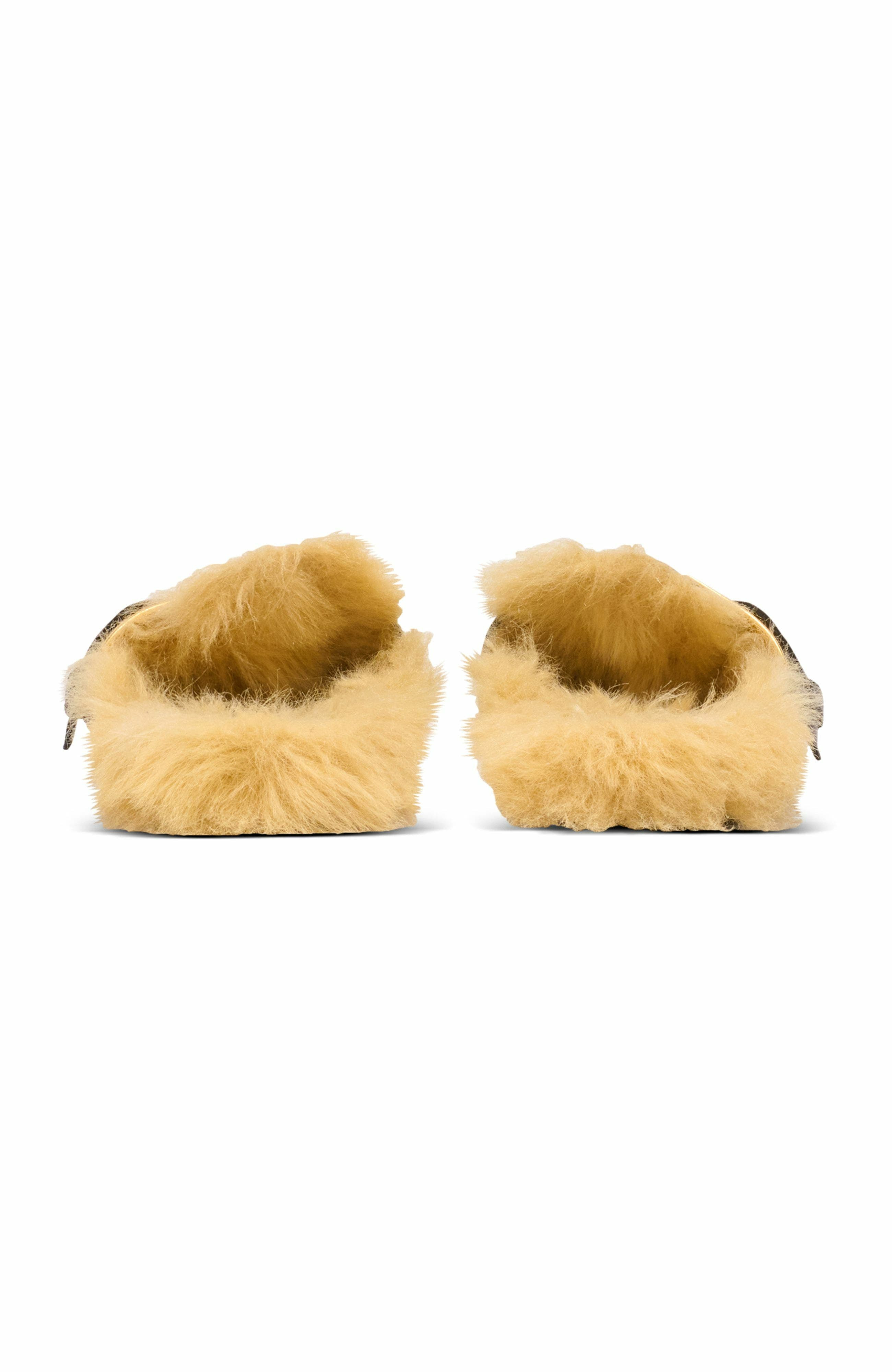 Balmain Flat leather and faux fur mules in Black at Nordstrom - 3