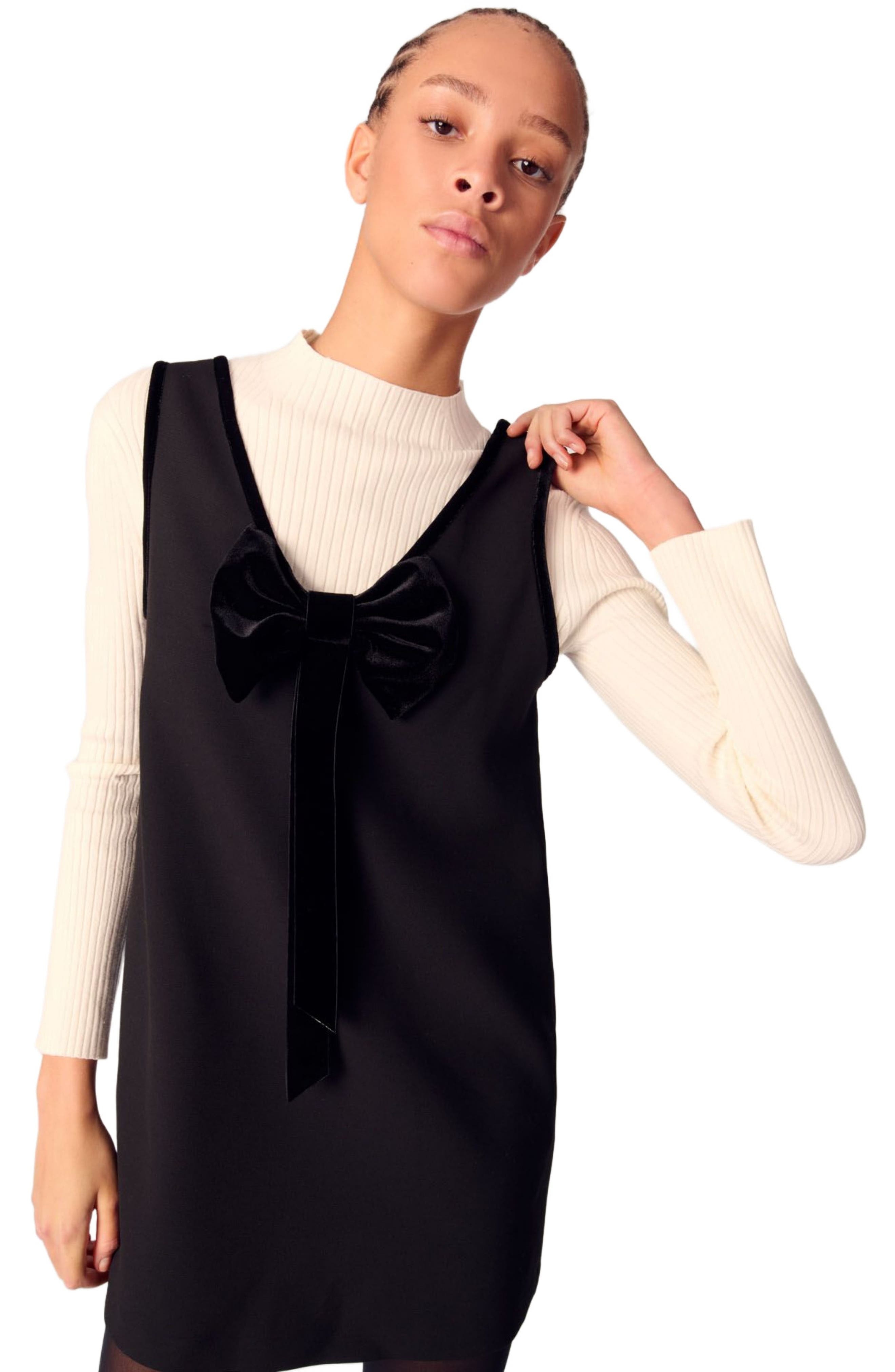 maje Pinafore dress with velvet collar in Black at Nordstrom - 4