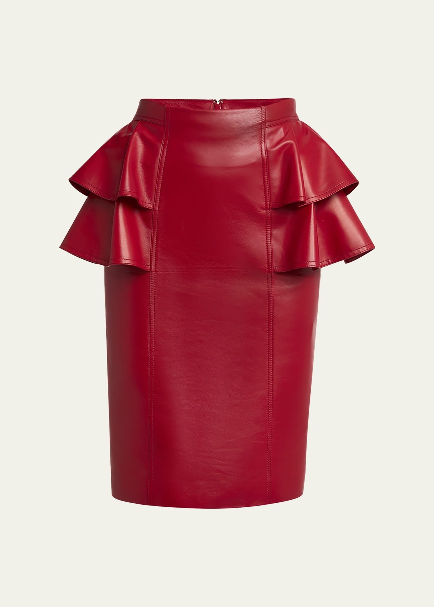 Ruffle Nappa Leather Pencil Skirt - 1
