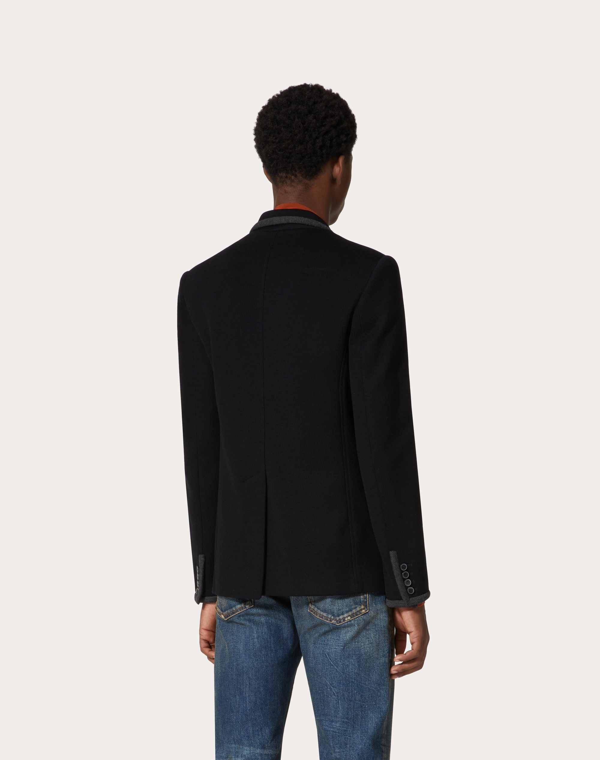 SINGLE-BREASTED COTTON JERSEY JACKET WITH VLOGO SIGNATURE PATCH - 4