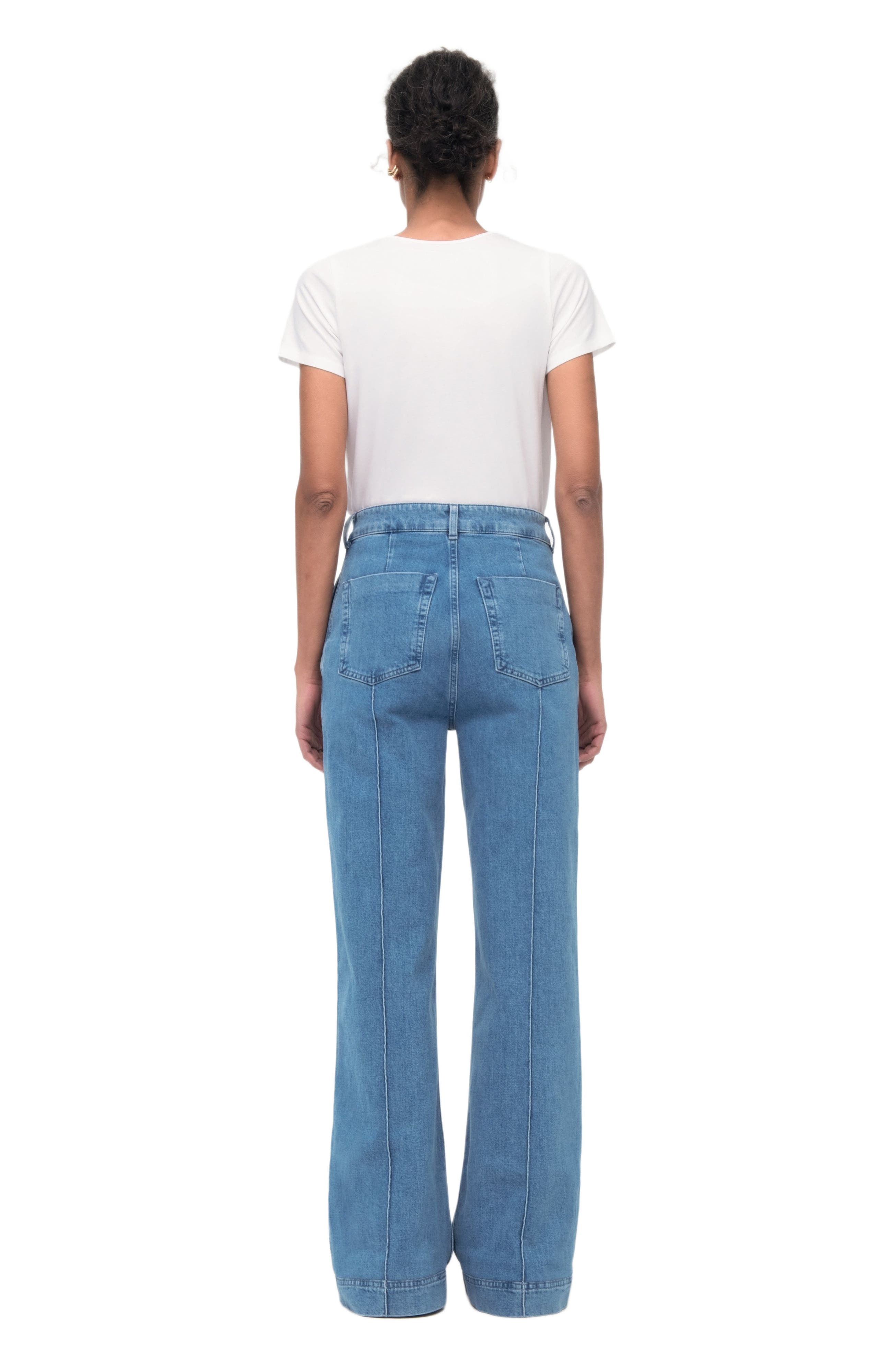 Another Tomorrow HIGH WAISTED DENIM TROUSER in Light Blue Wash at Nordstrom - 4