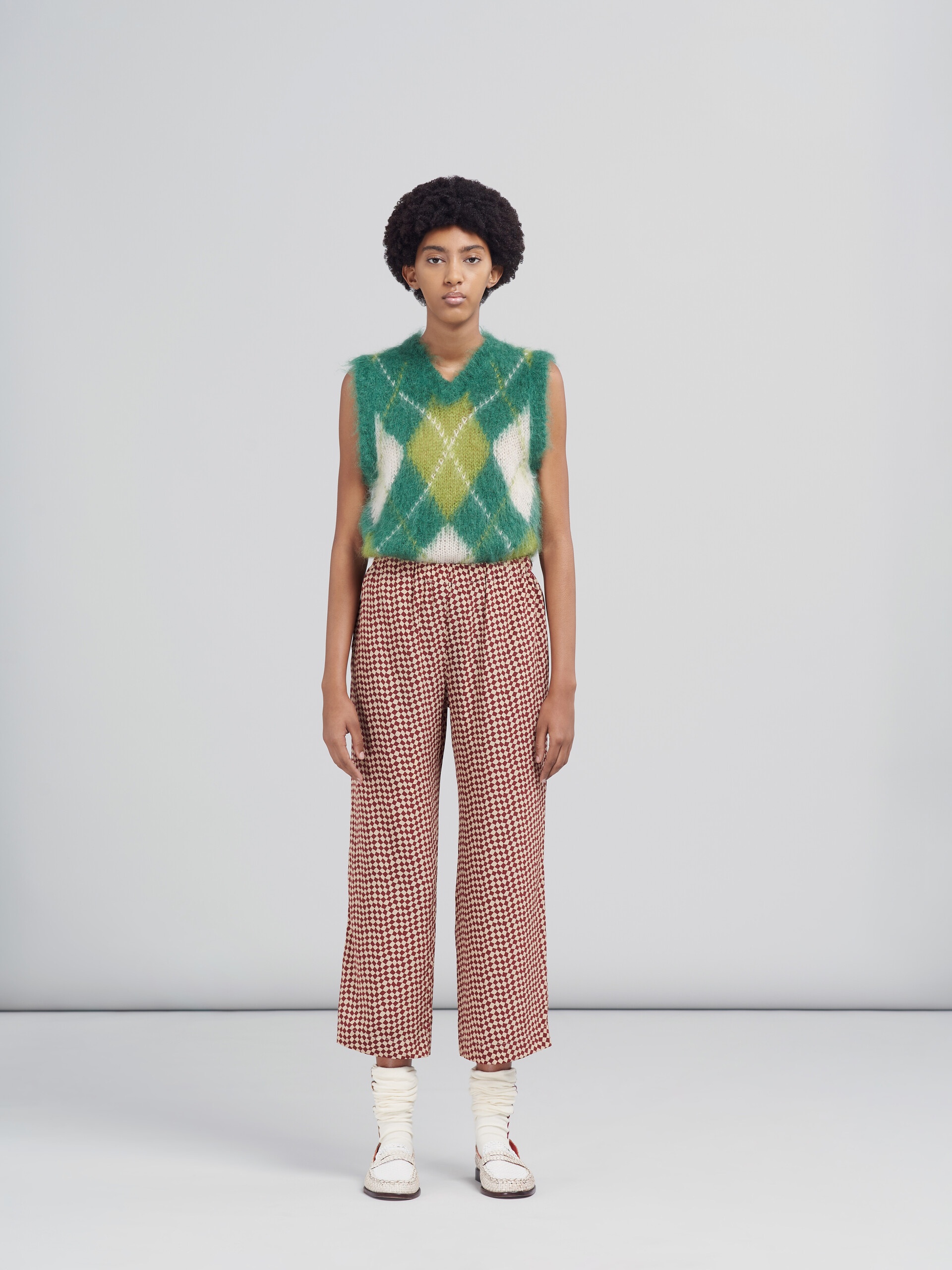 SMALL RHOMBUS PRINT SILK TROUSERS - 2
