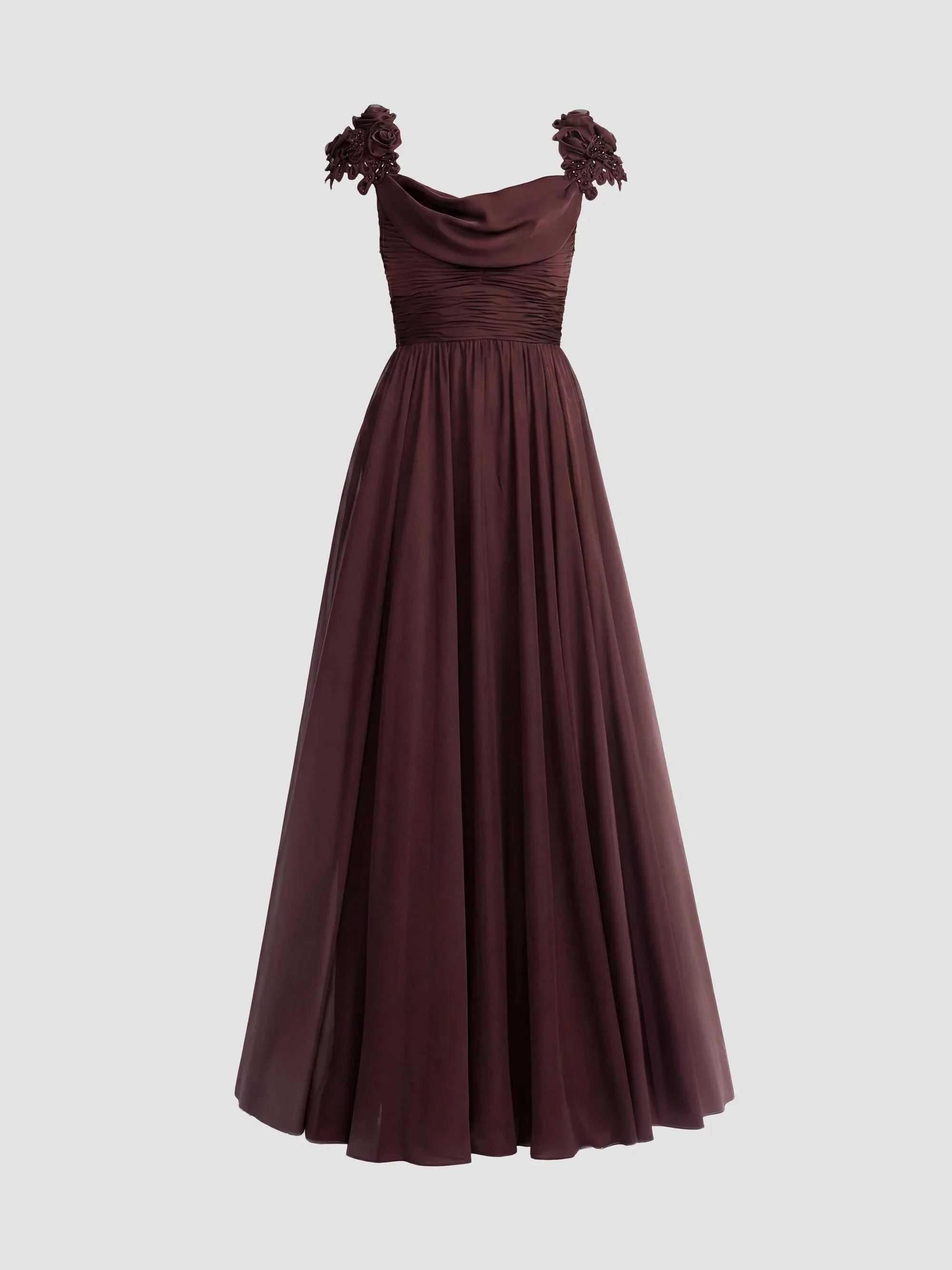 Women's Beaded Chiffon Cap-Sleeve Gown - Amethyst - 1