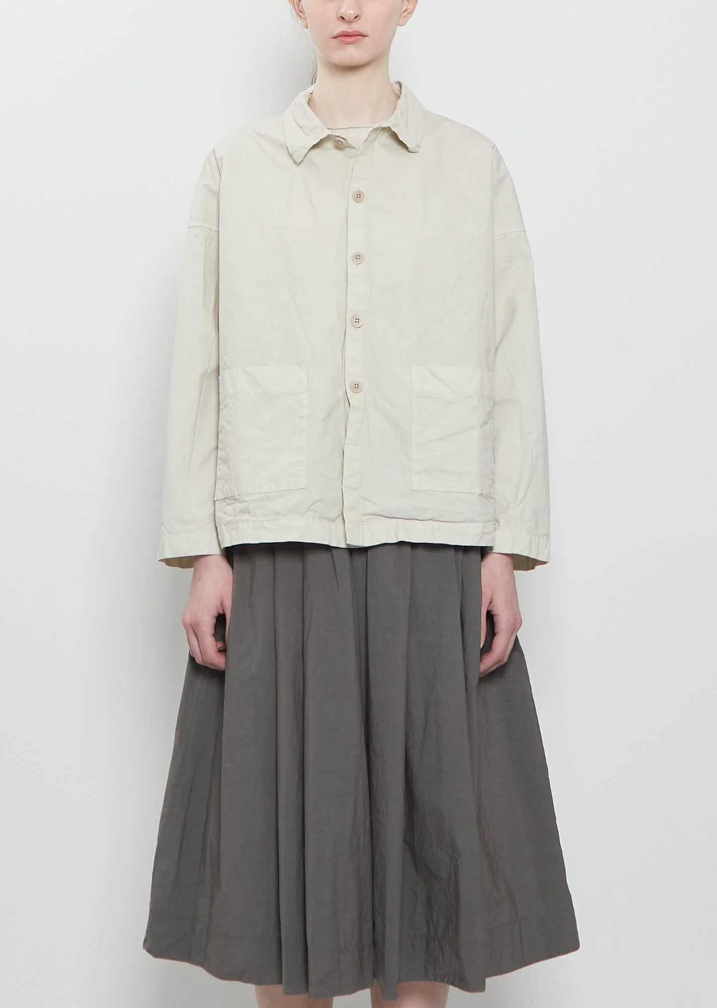Compact Cotton Overshirt Jacket — Pebble - 1