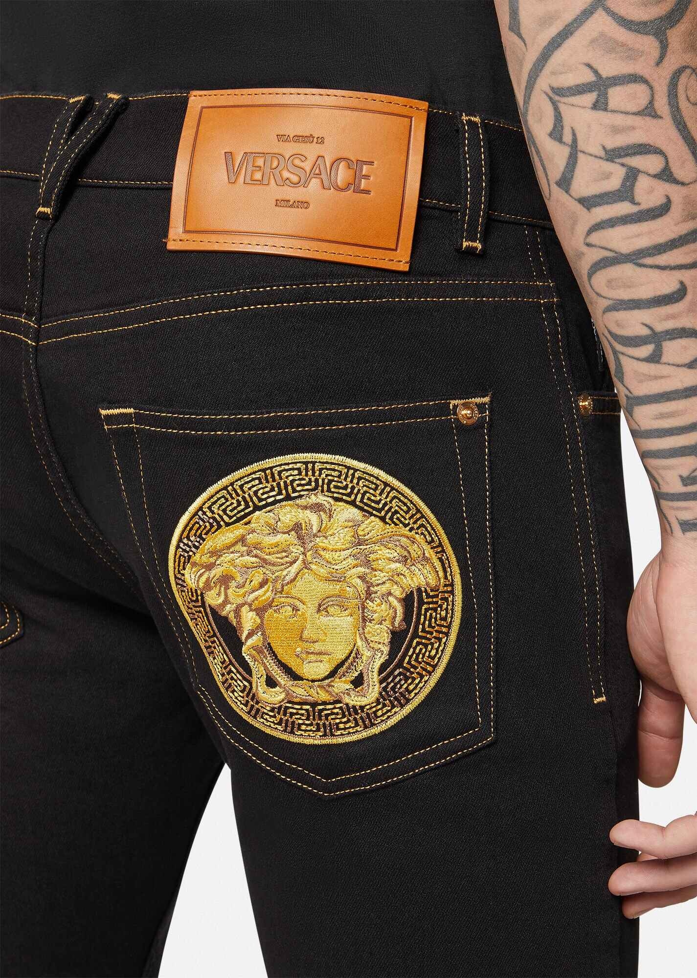 Medusa Embroidered Jeans - 5