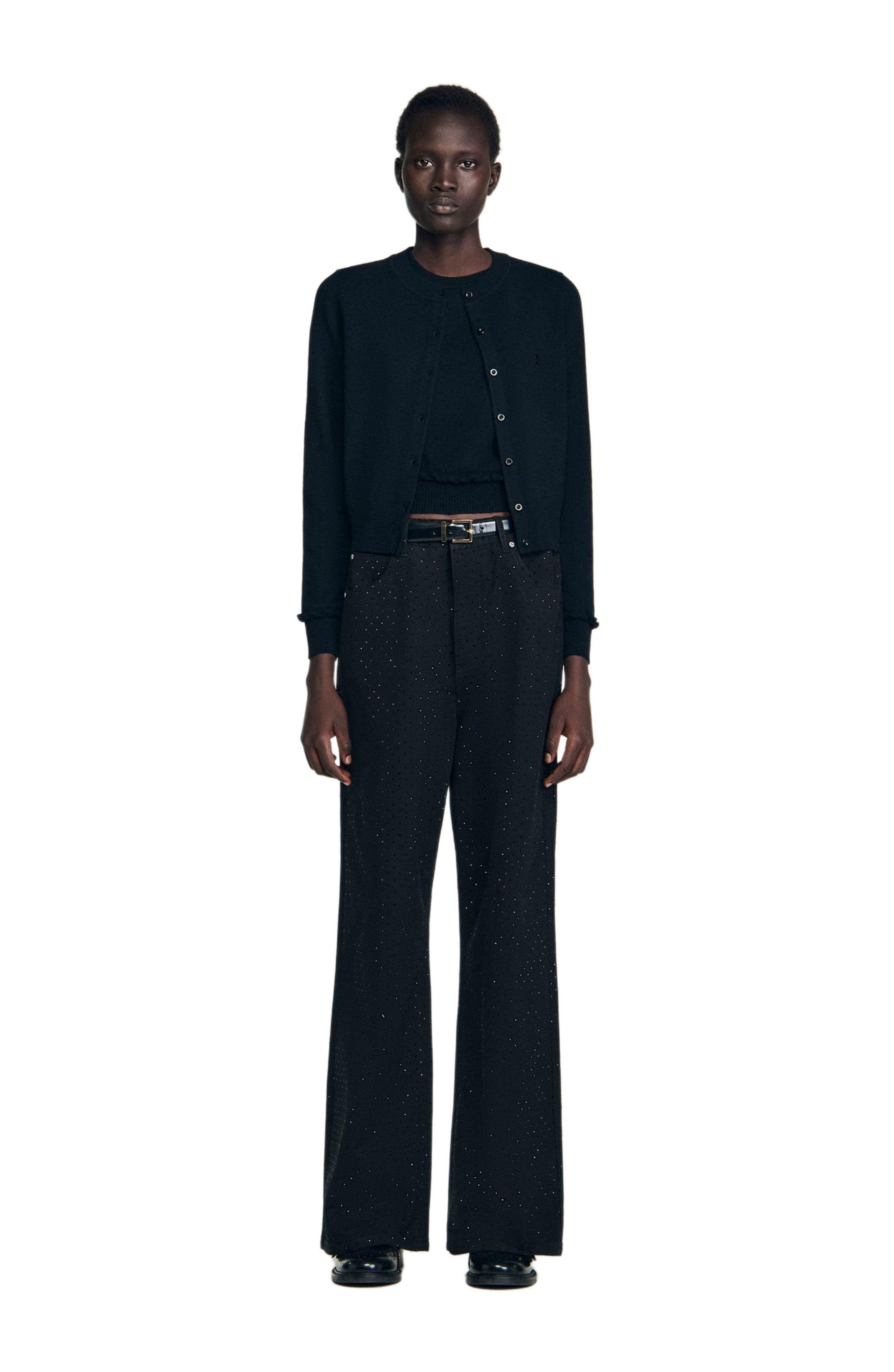 SANDRO Ruffled cardigan in Black at Nordstrom - 3