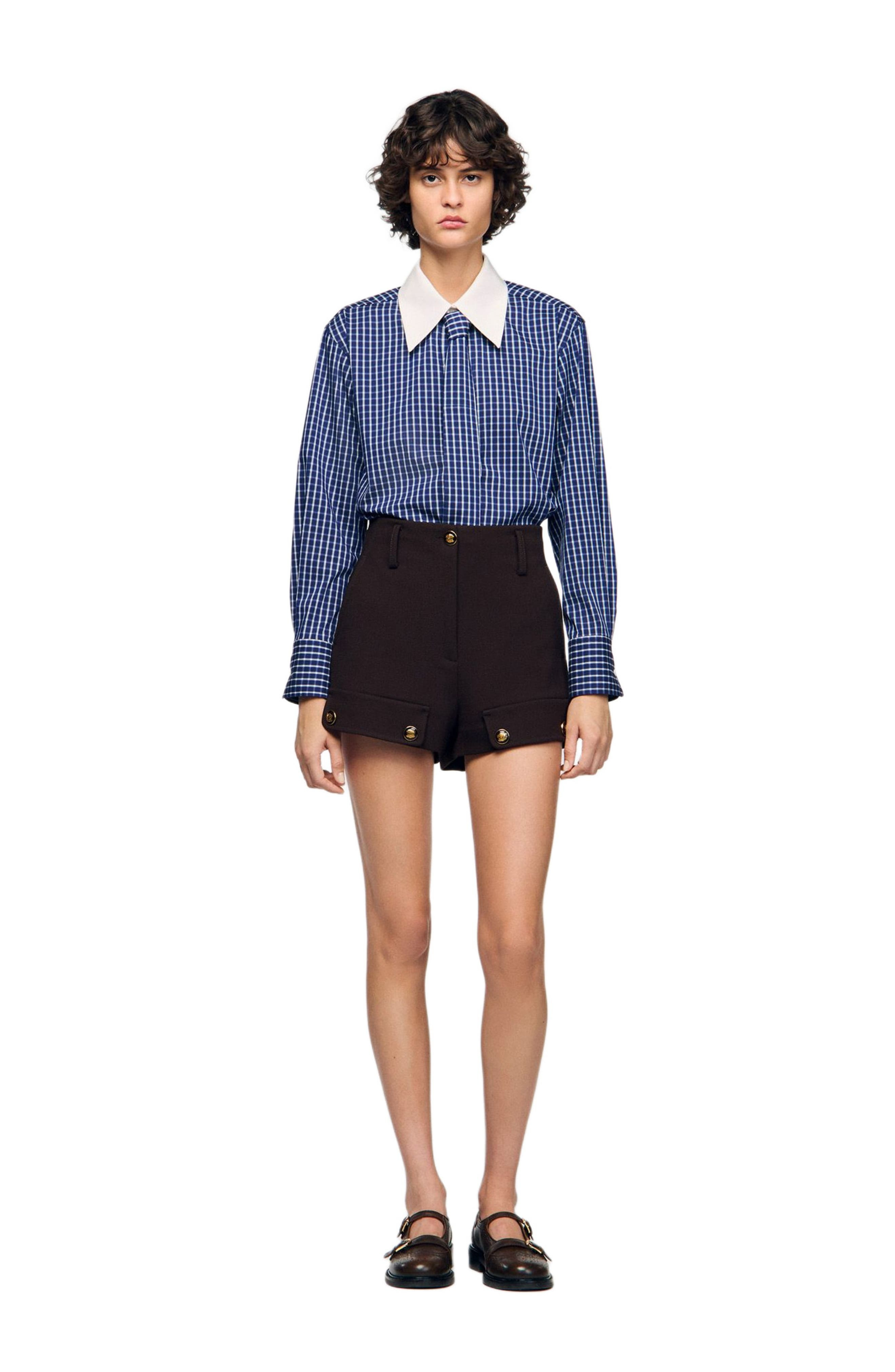 SANDRO Check shirt with tie in Blue /Black at Nordstrom - 6