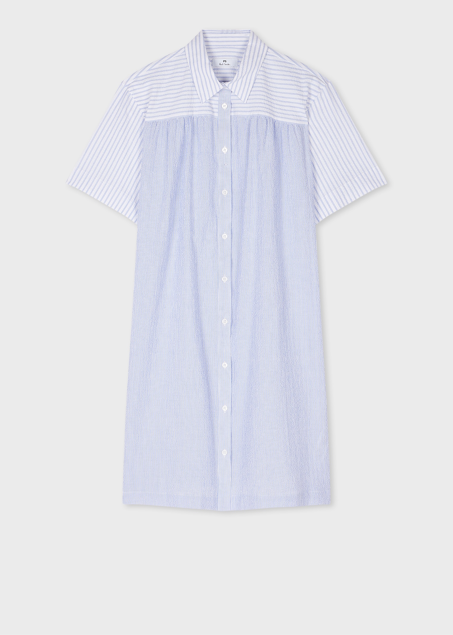 Women's Blue Pinstripe Seersucker Shirt Dress - 1