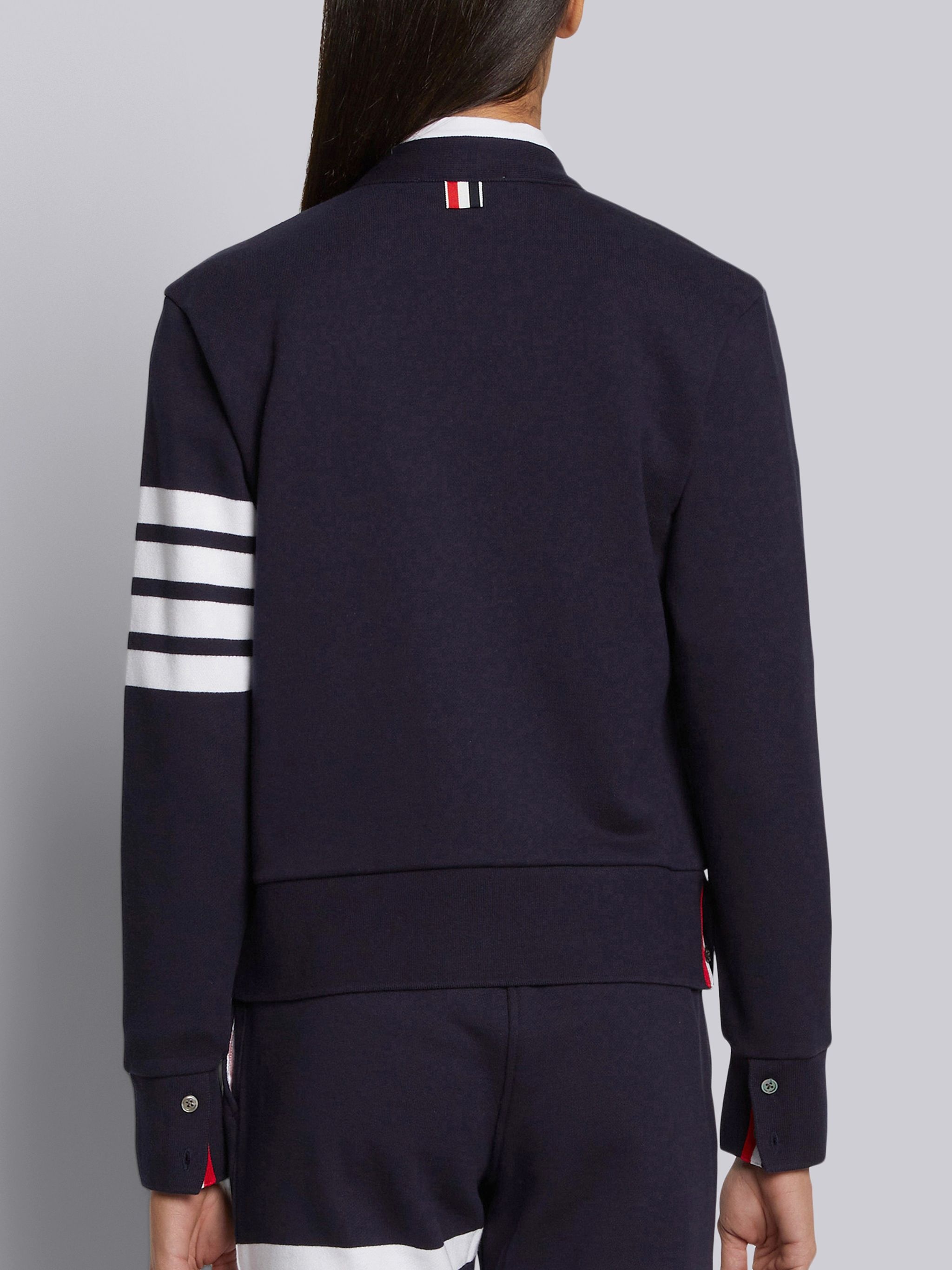 Navy Classic Loop Back Engineered 4-bar V-neck Cardigan - 3