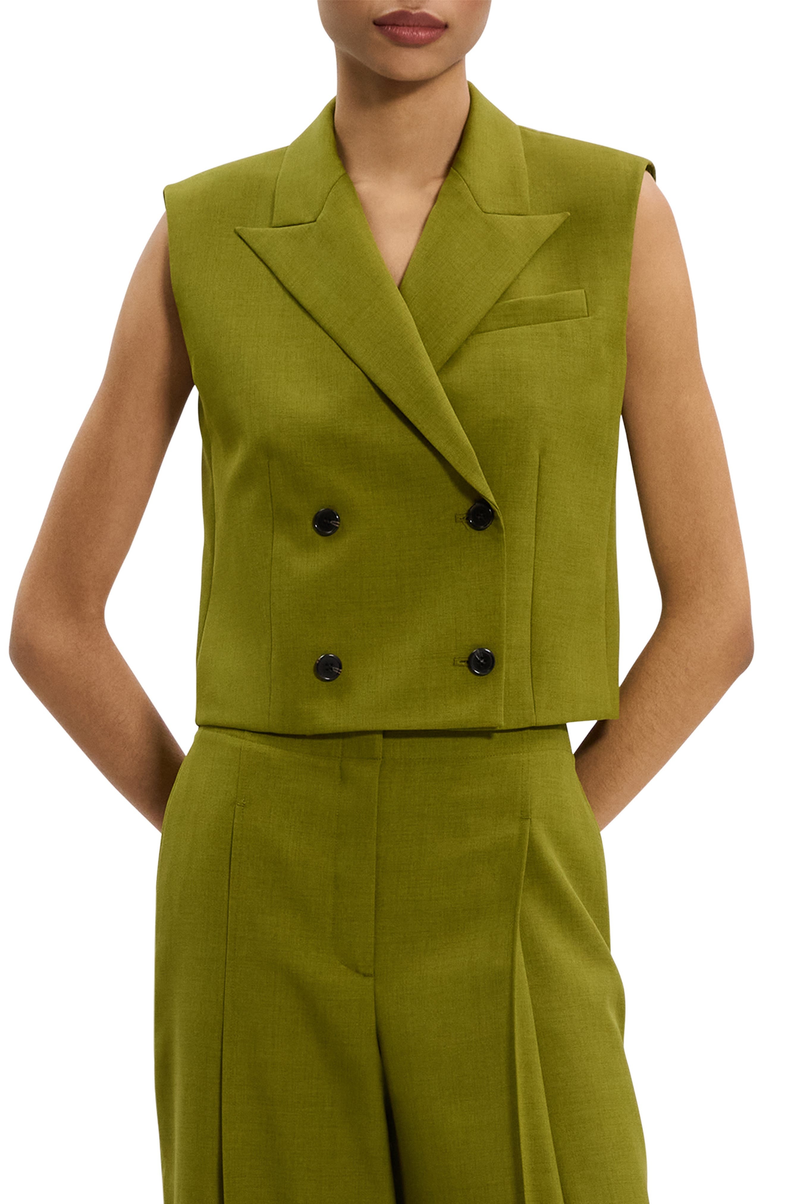 Theory Double Breasted Crop Vest in Avocado at Nordstrom - 1
