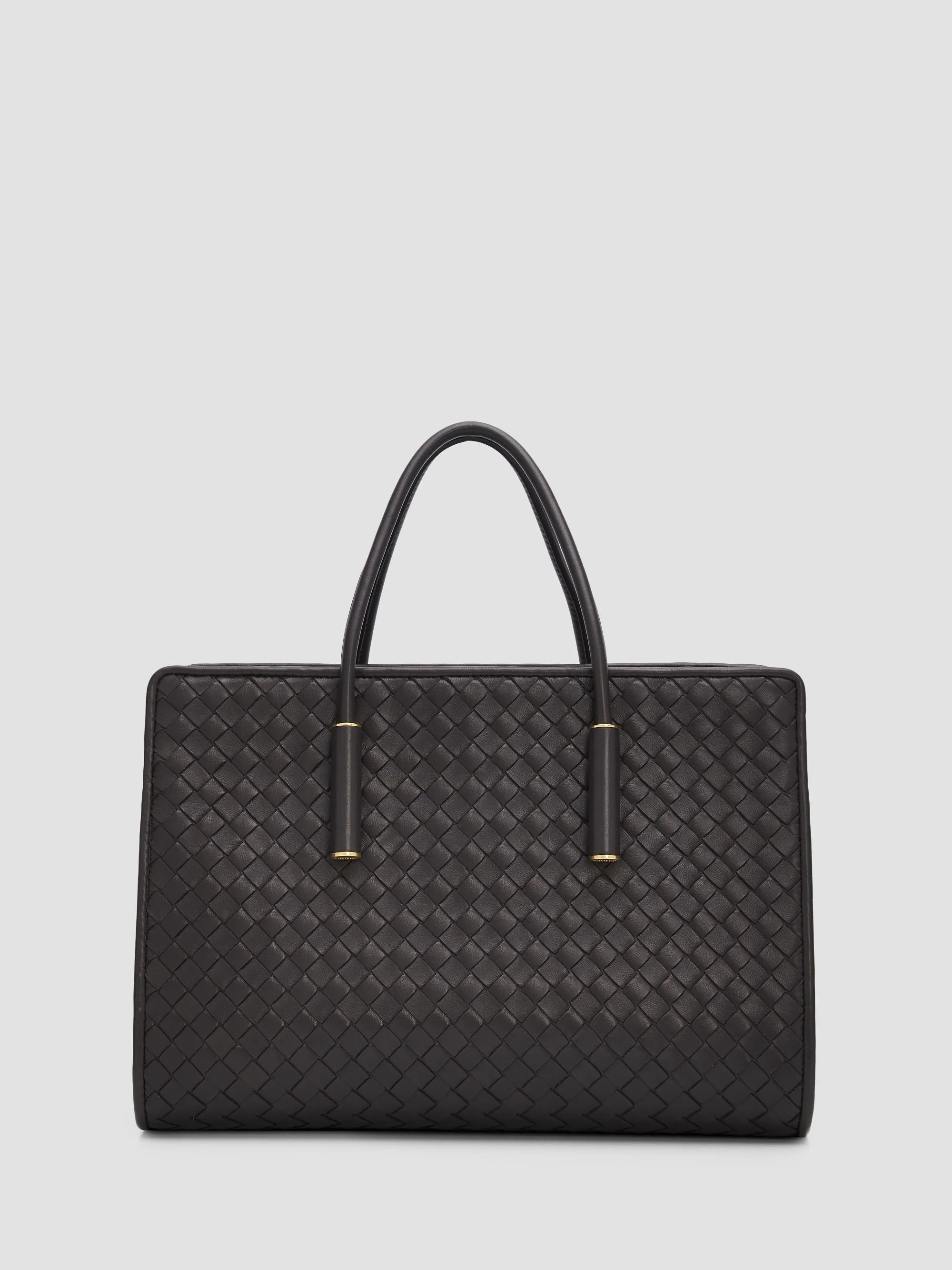 Women's Barbara Intrecciato-Leather Tote Bag - Espresso Brass - 1