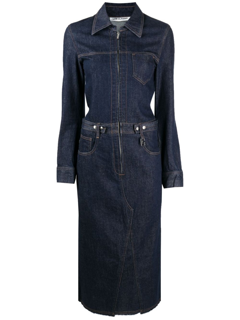 long-sleeve denim midi dress - 1