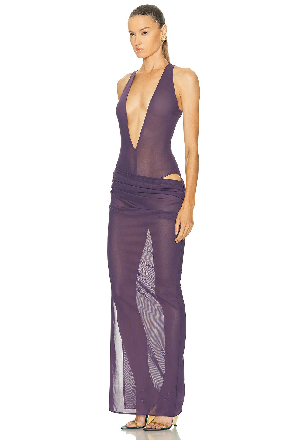 Tucked Halter Column Dress - 3