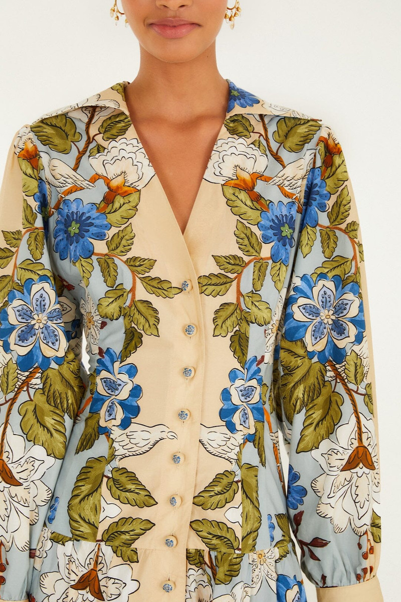 FARM RIO Sand Garden Scarf Long Sleeve Organic Cotton Midi Dress outlook