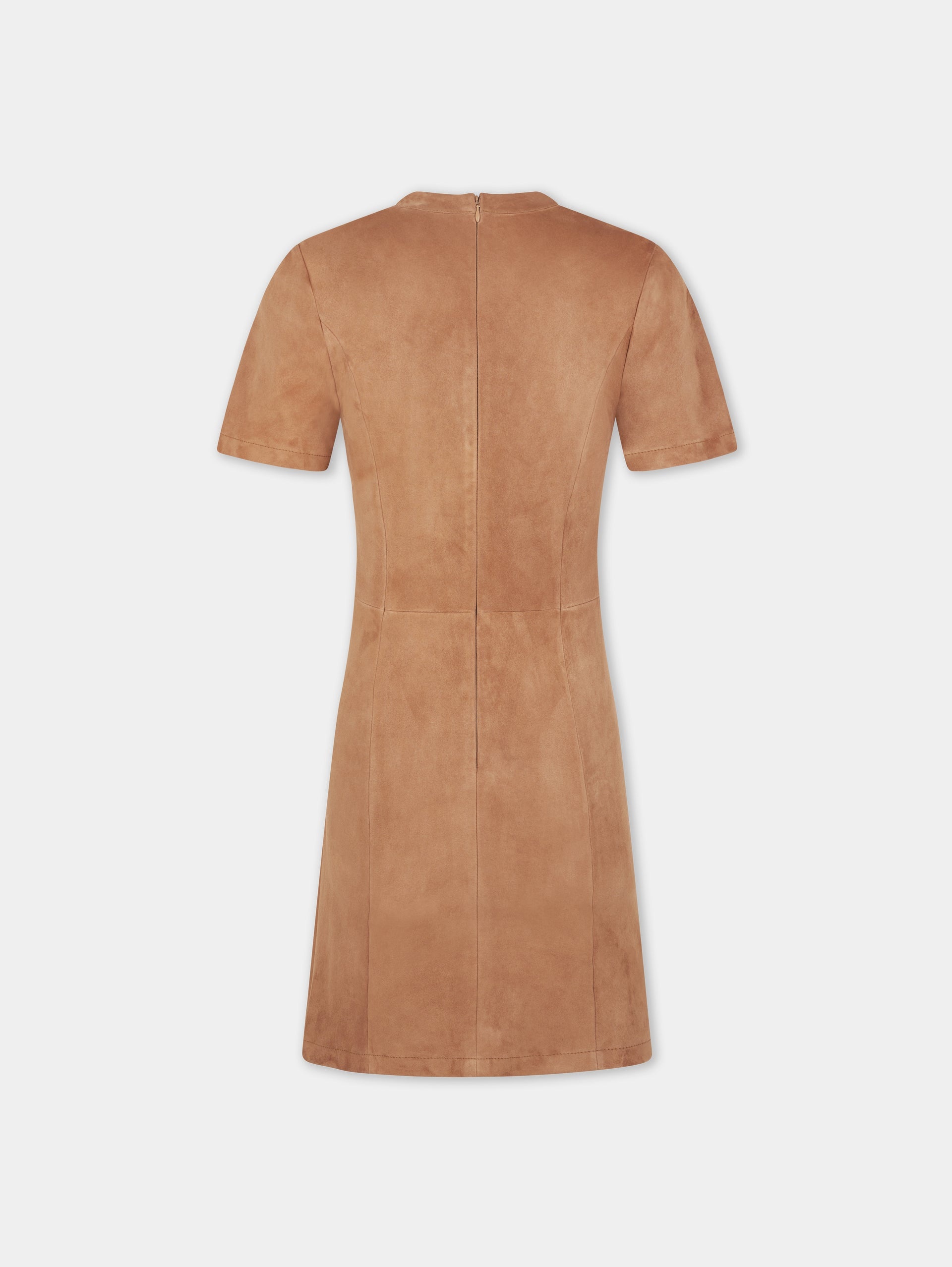 CARAMEL SHORT CAMEL DRAPED DRESS IN LEATHER - 7