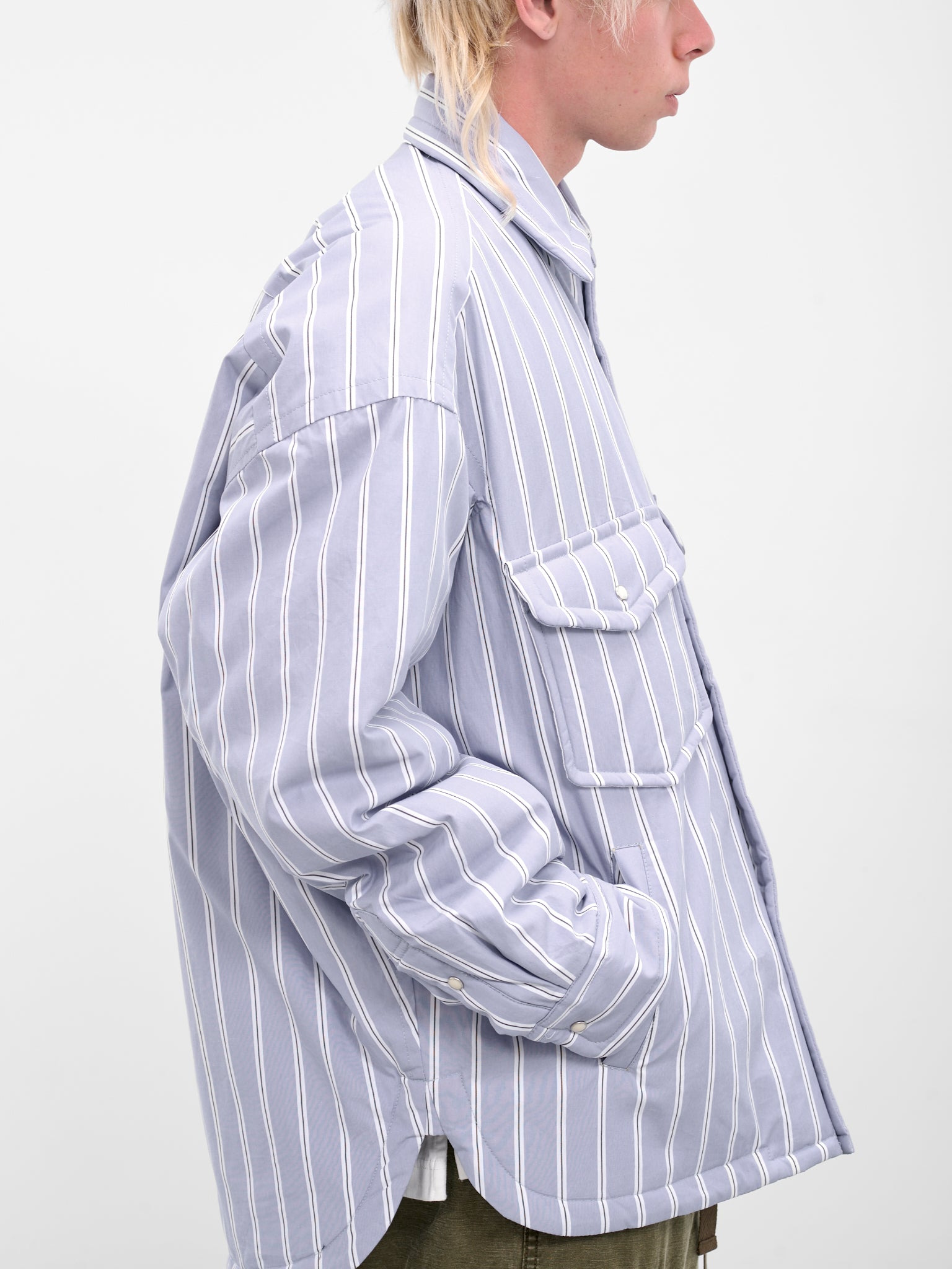 Blue Striped Padded Overshirt - 5