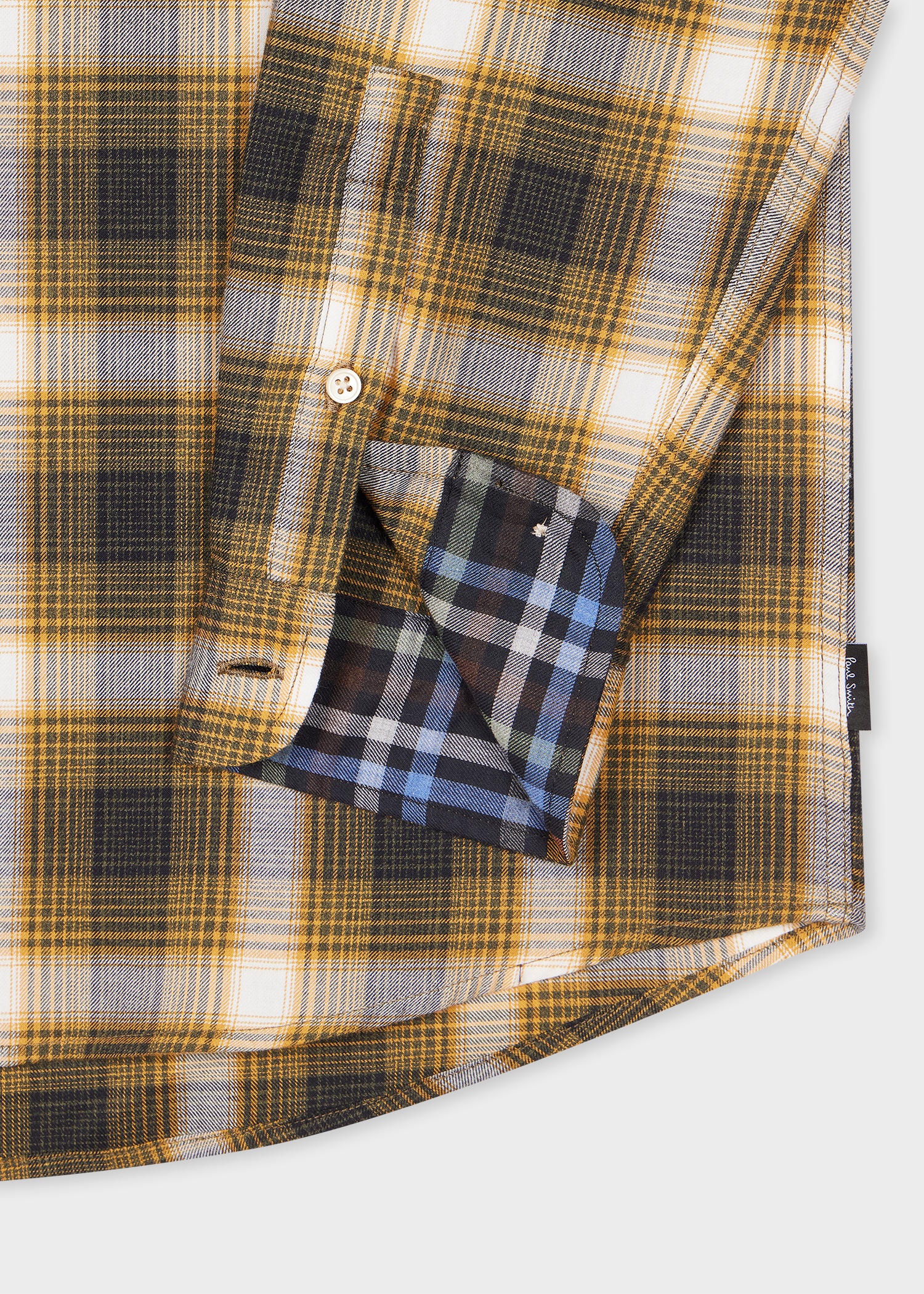 Yellow and Navy Check Cotton Double-Pocket Shirt - 2