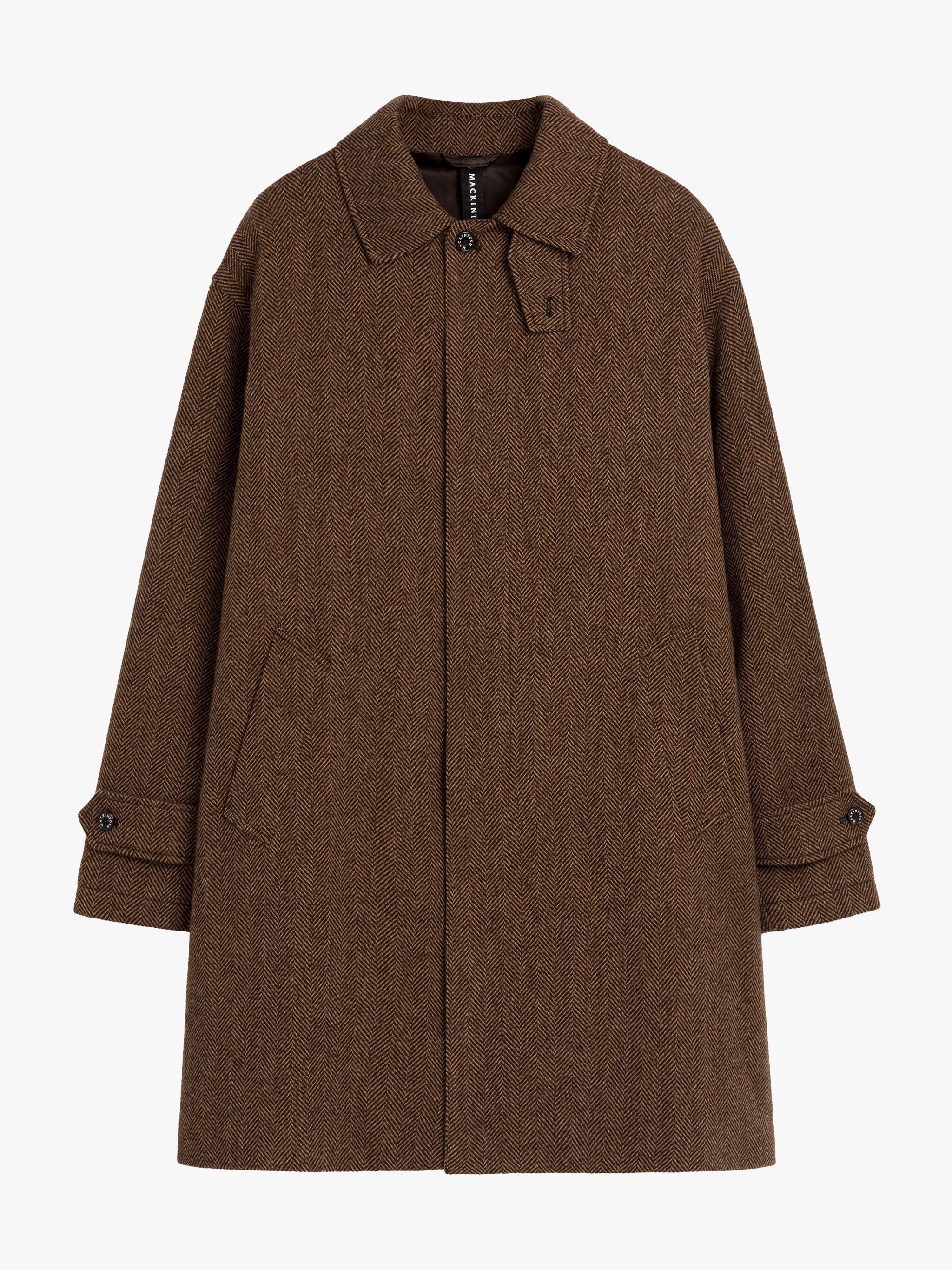 SOHO BROWN HERRINGBONE WOOL OVERCOAT - 1