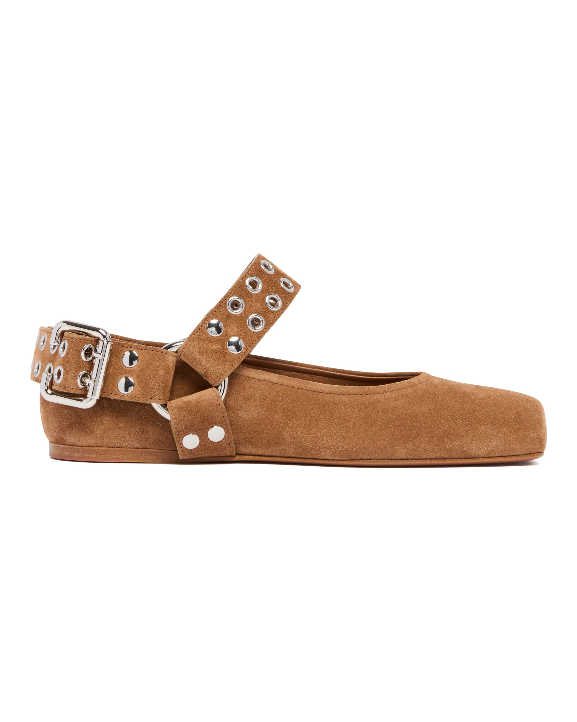 Beige Suede Flat Biker Ballet Flats - 2