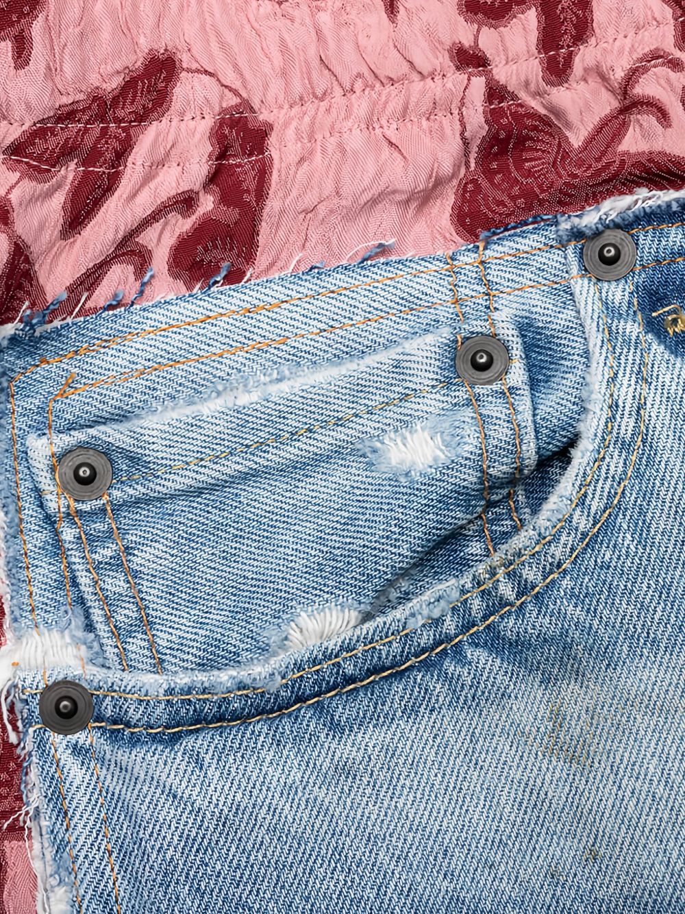 floral-panel distressed trousers - 3