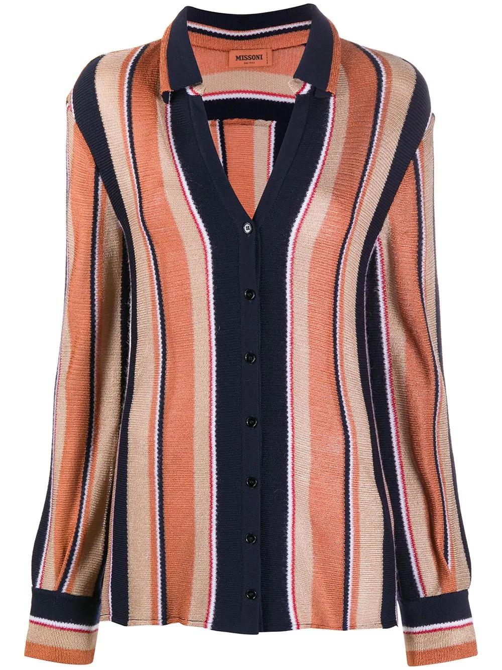 fine knit stripe polo cardigan - 1