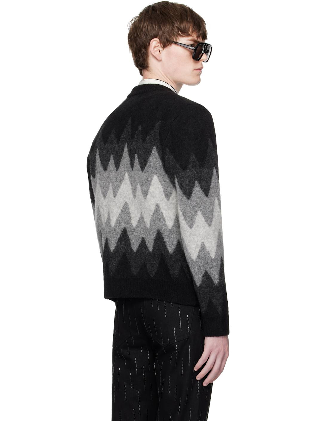 Black & Gray Degrade Jacquard Cardigan - 3