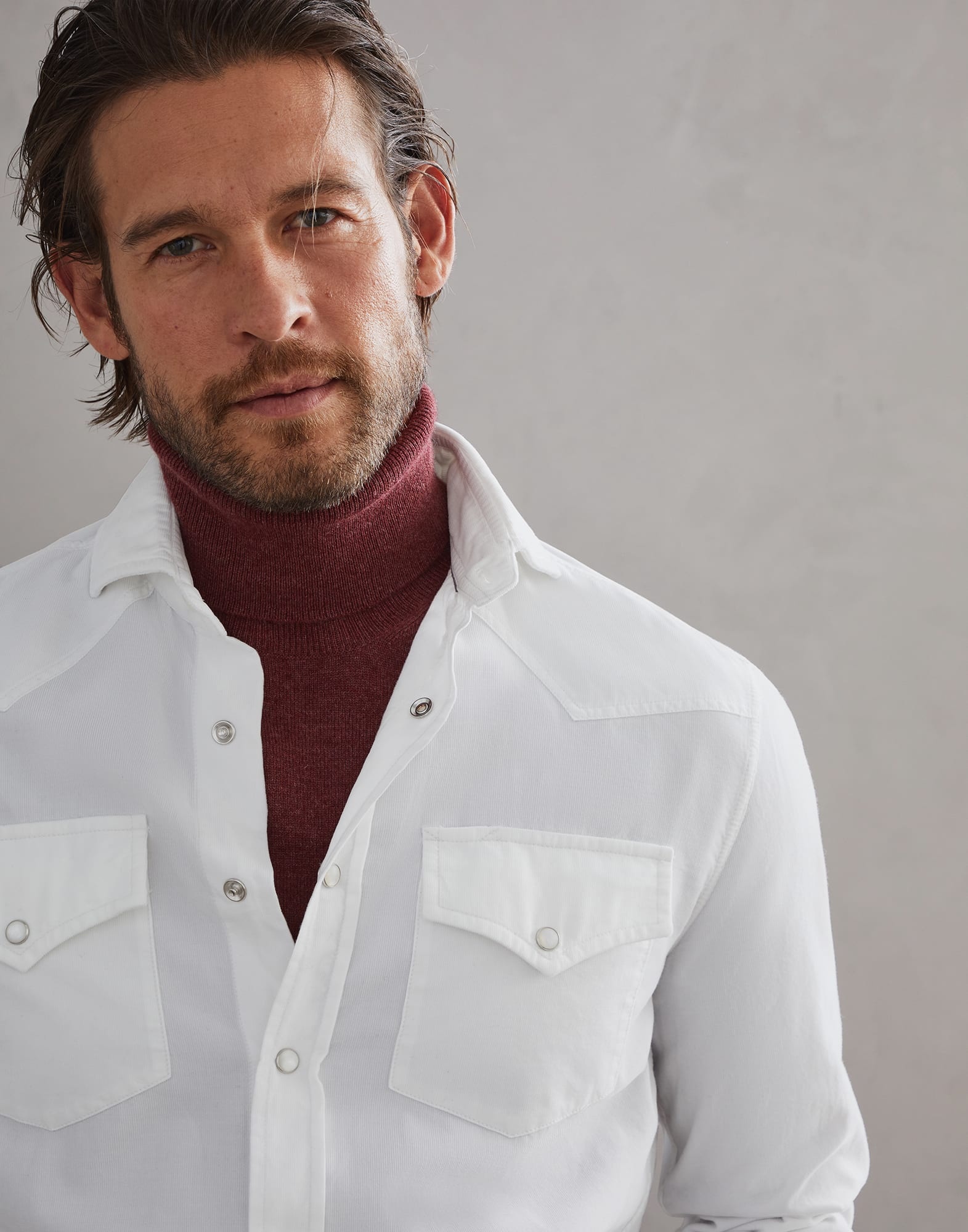 Garment-dyed easy fit western shirt in narrow wale corduroy - 3