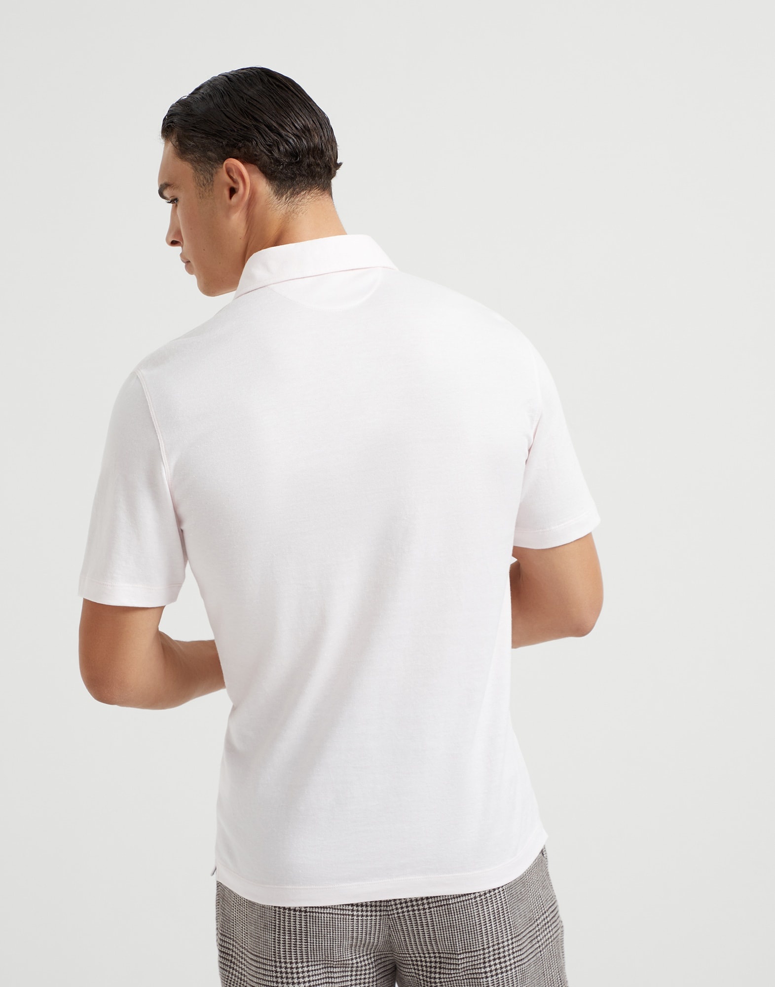 Cotton and linen piqué polo with shirt-style collar - 2