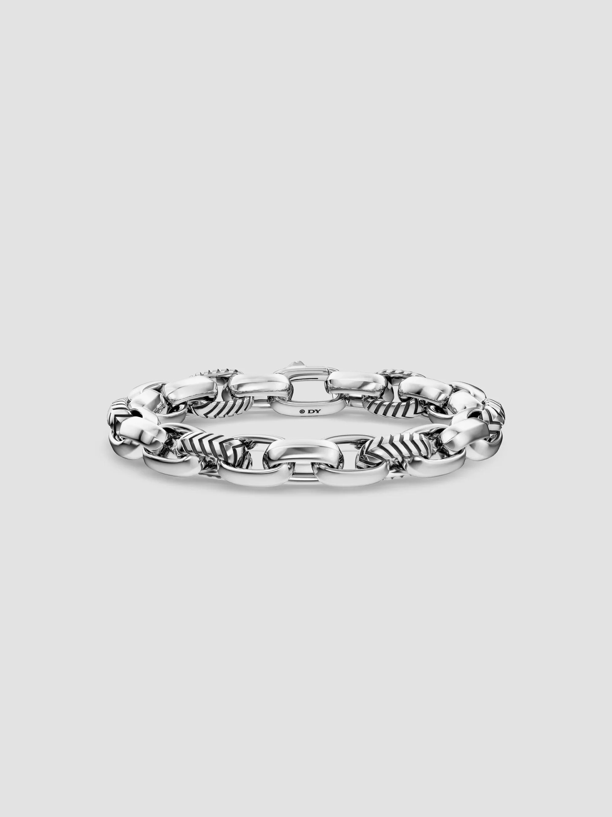 Men's Chevron Oval Link Bracelet in Sterling Silver, 10MM - Silver - 1