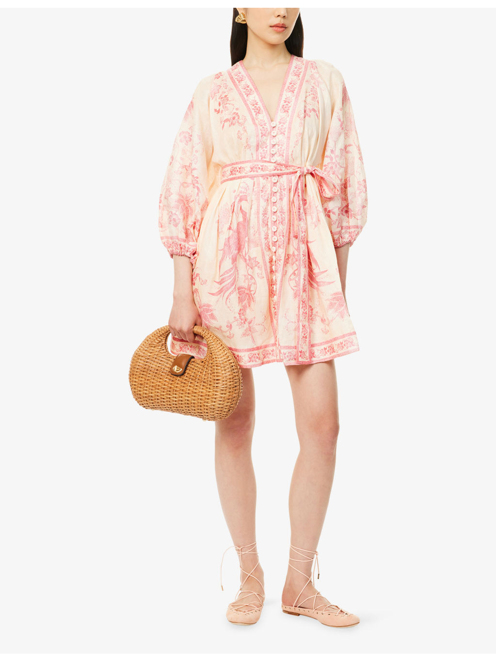 Lucky Plunge-Neck Linen Mini Dress - 2