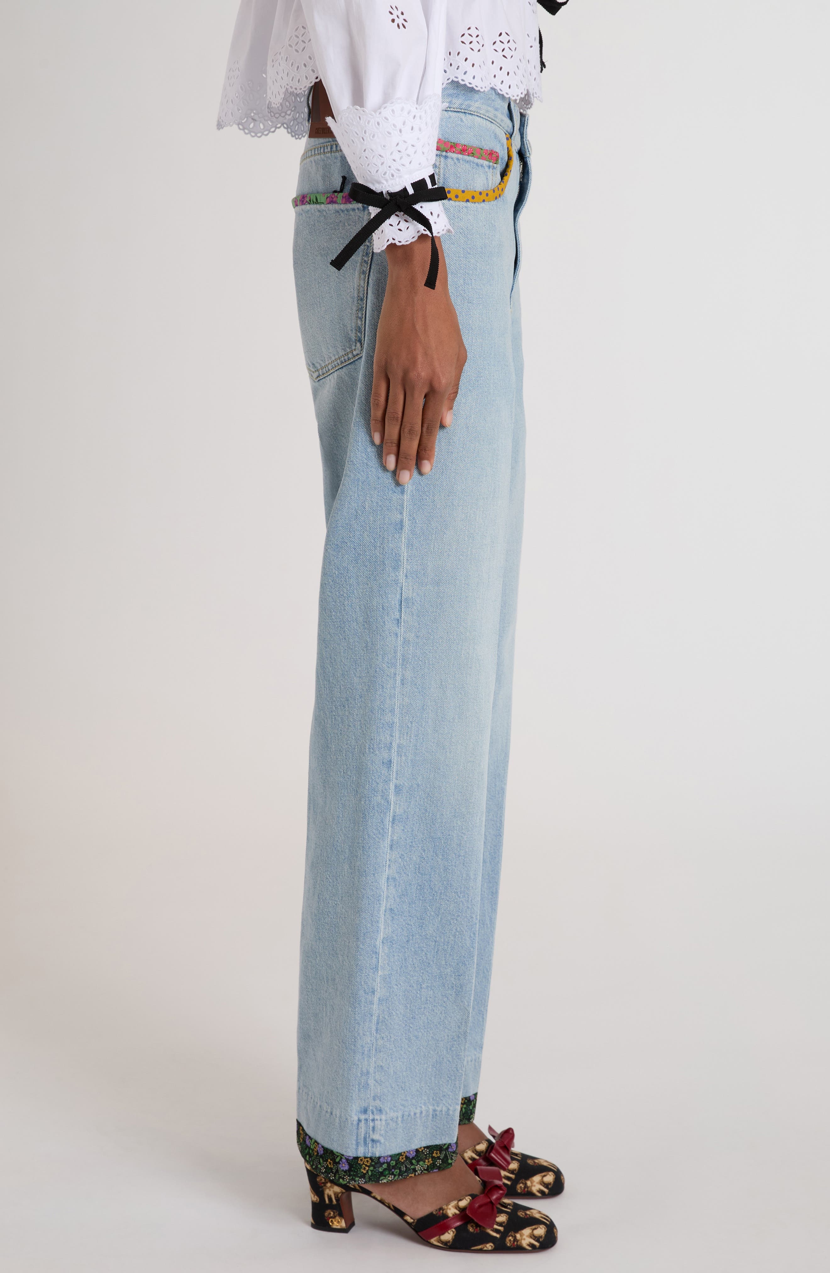 Valentino Garavani Contrast Border Straight Leg Jeans in Denim at Nordstrom - 3