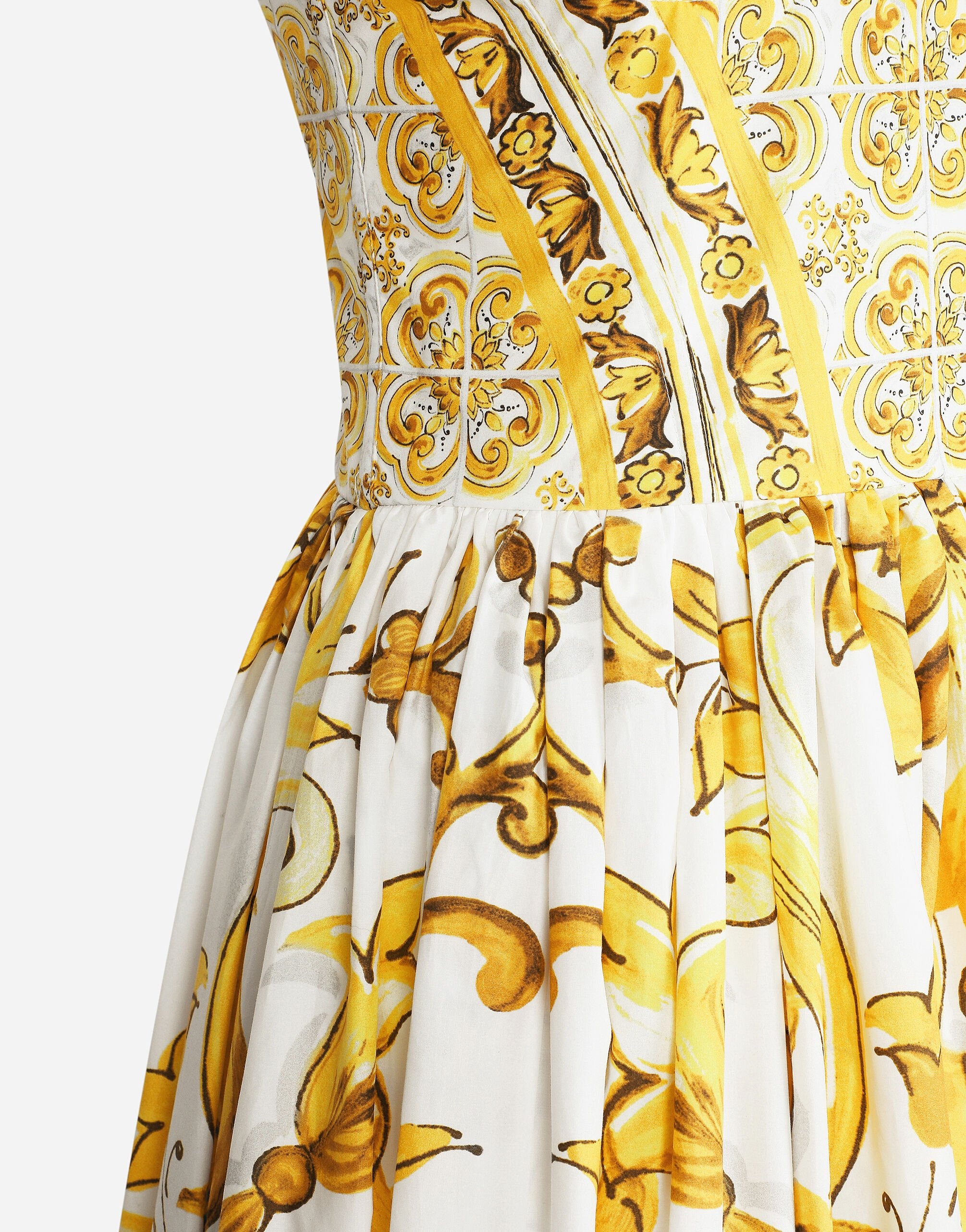 Calf-length corset dress in majolica-print cotton poplin - 7