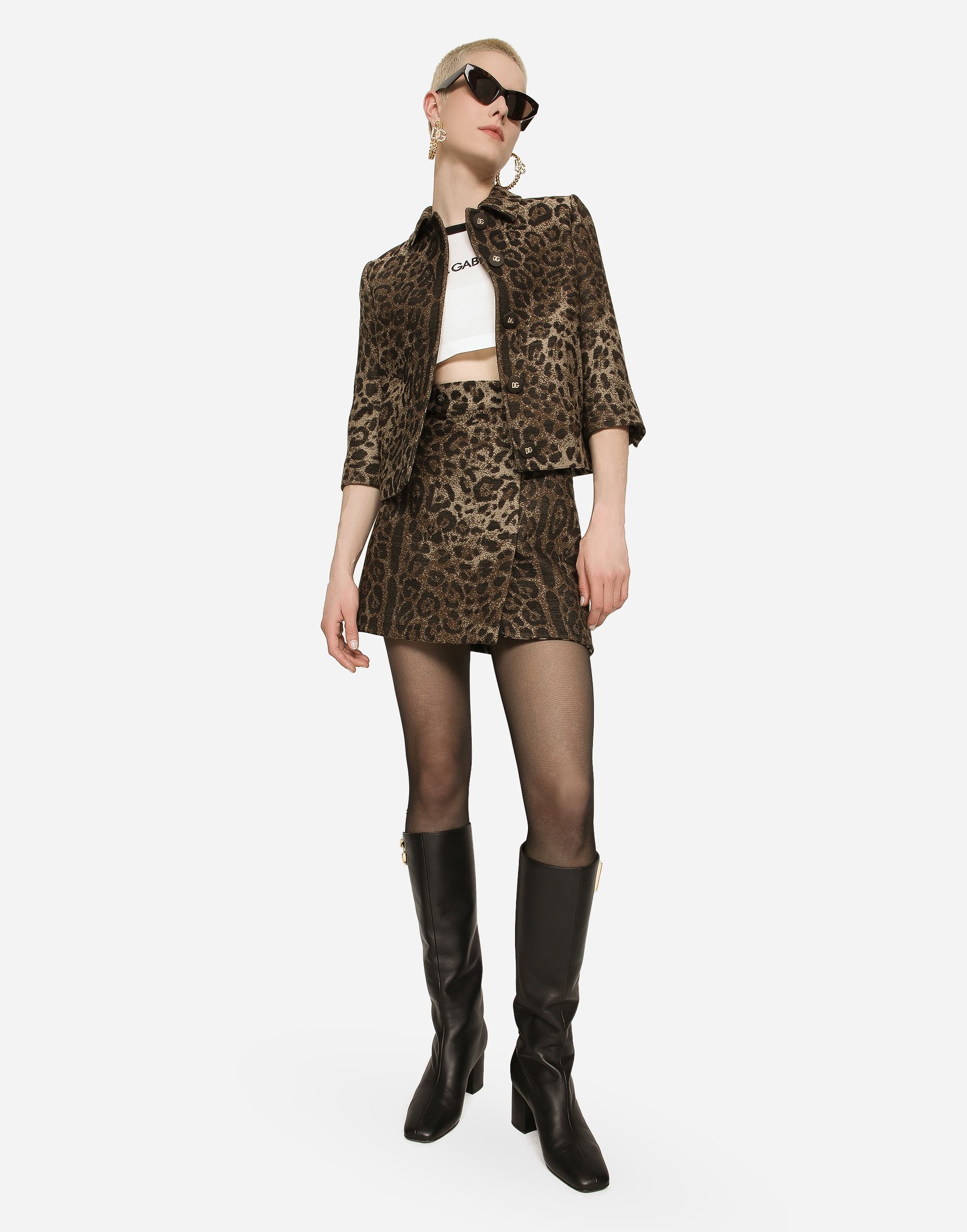 Short wool skirt with jacquard leopard design - 2
