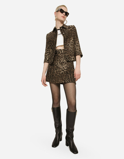 Dolce & Gabbana Short wool skirt with jacquard leopard design outlook