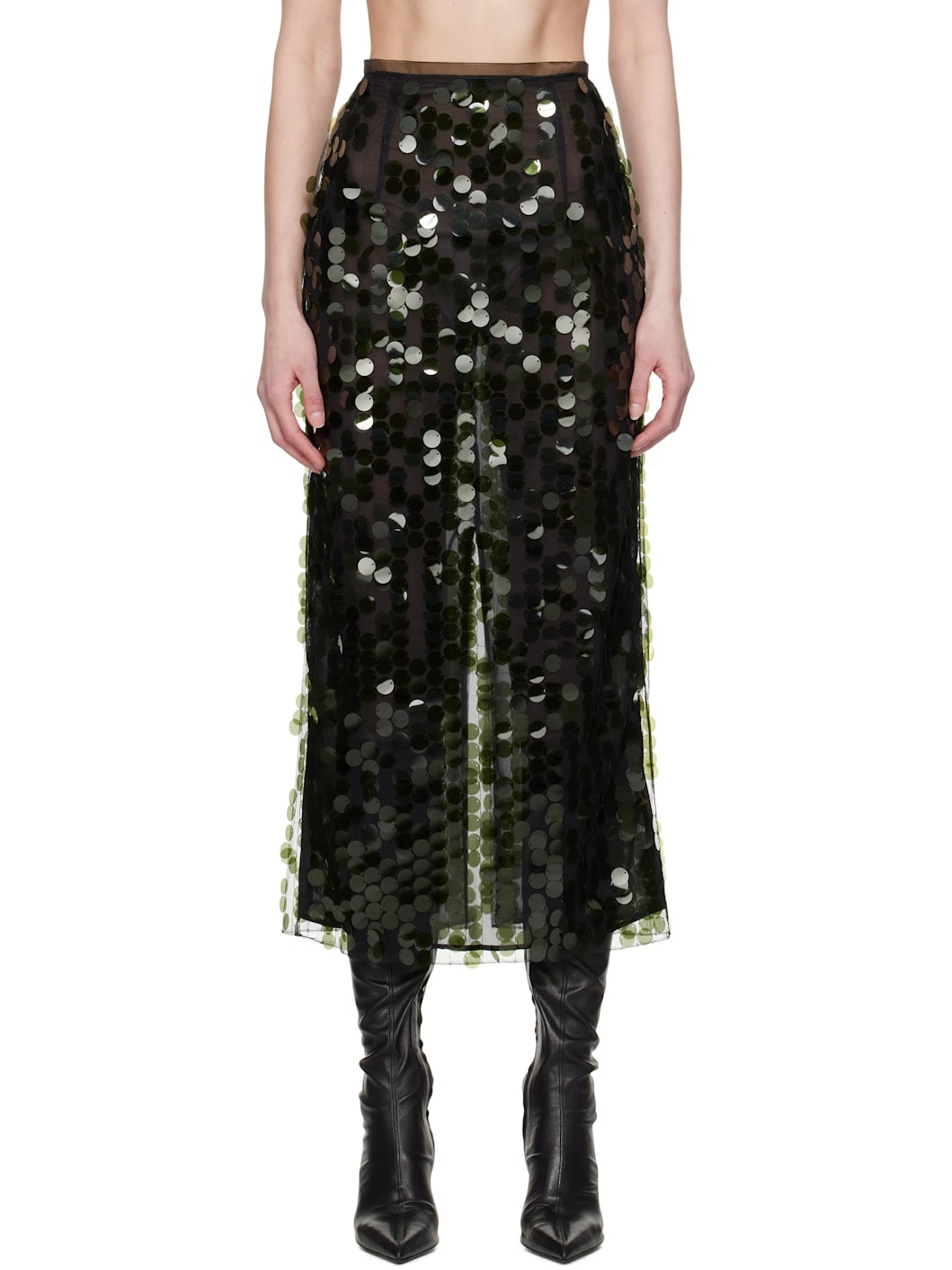 Green Dia Sequin Midi Skirt - 1