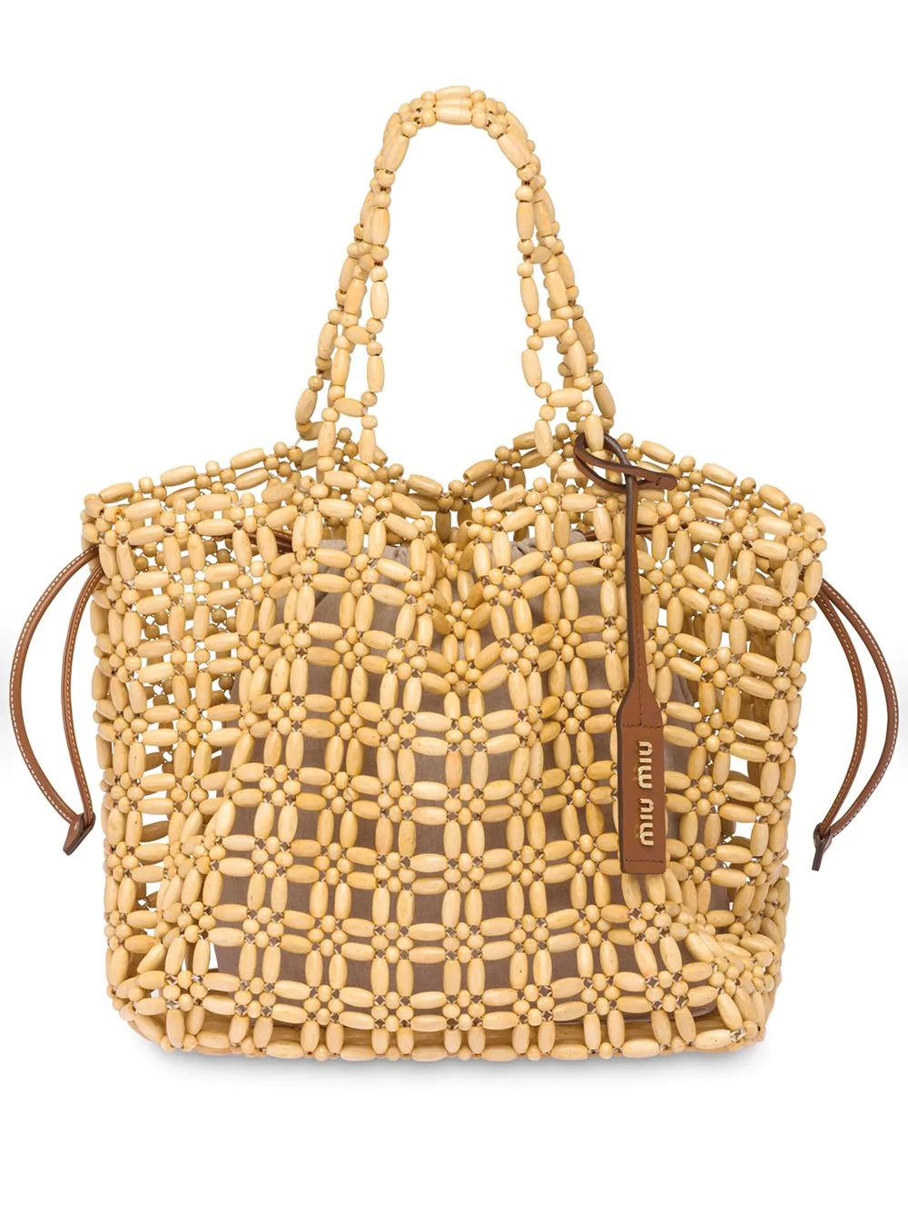 wood bead tote bag - 1