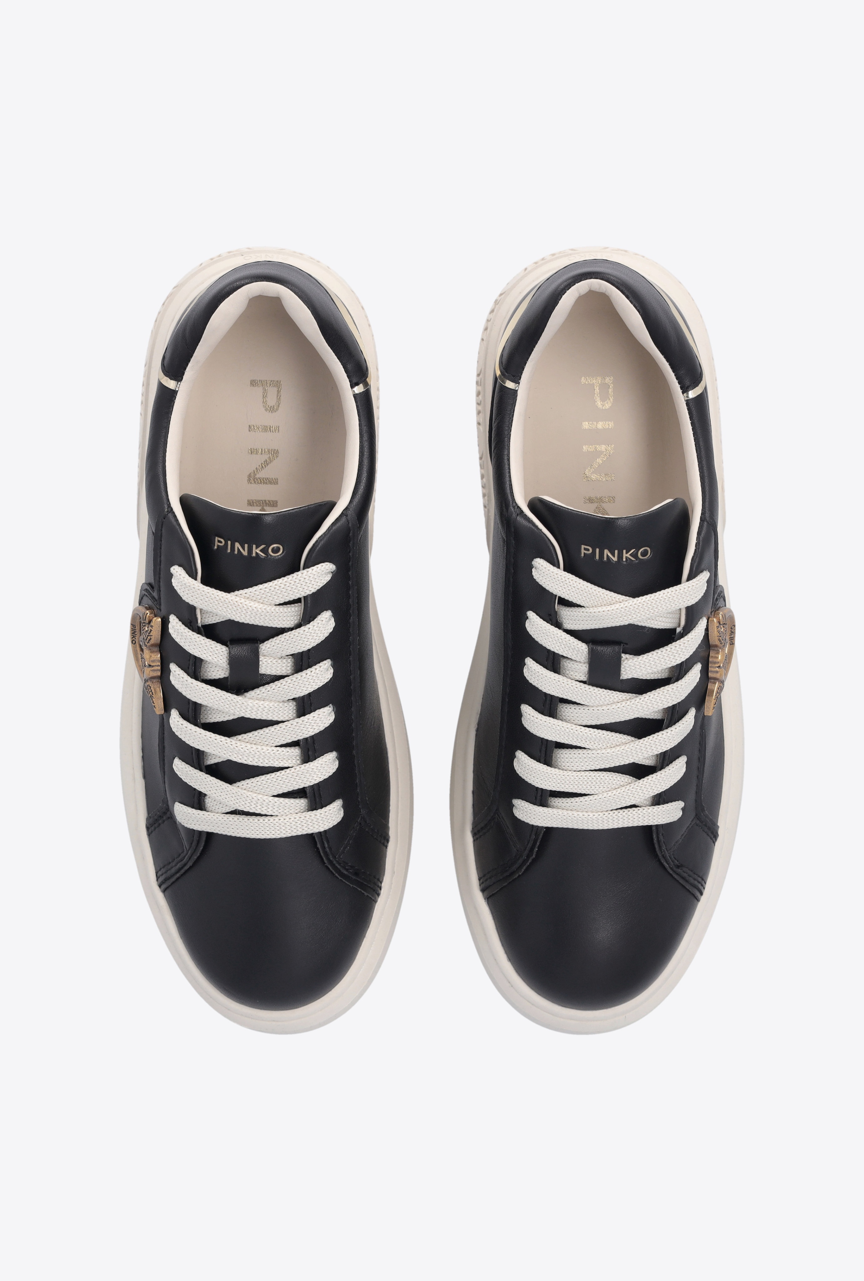 PINKO LEATHER SNEAKERS WITH LOVE BIRDS PLAQUE | REVERSIBLE