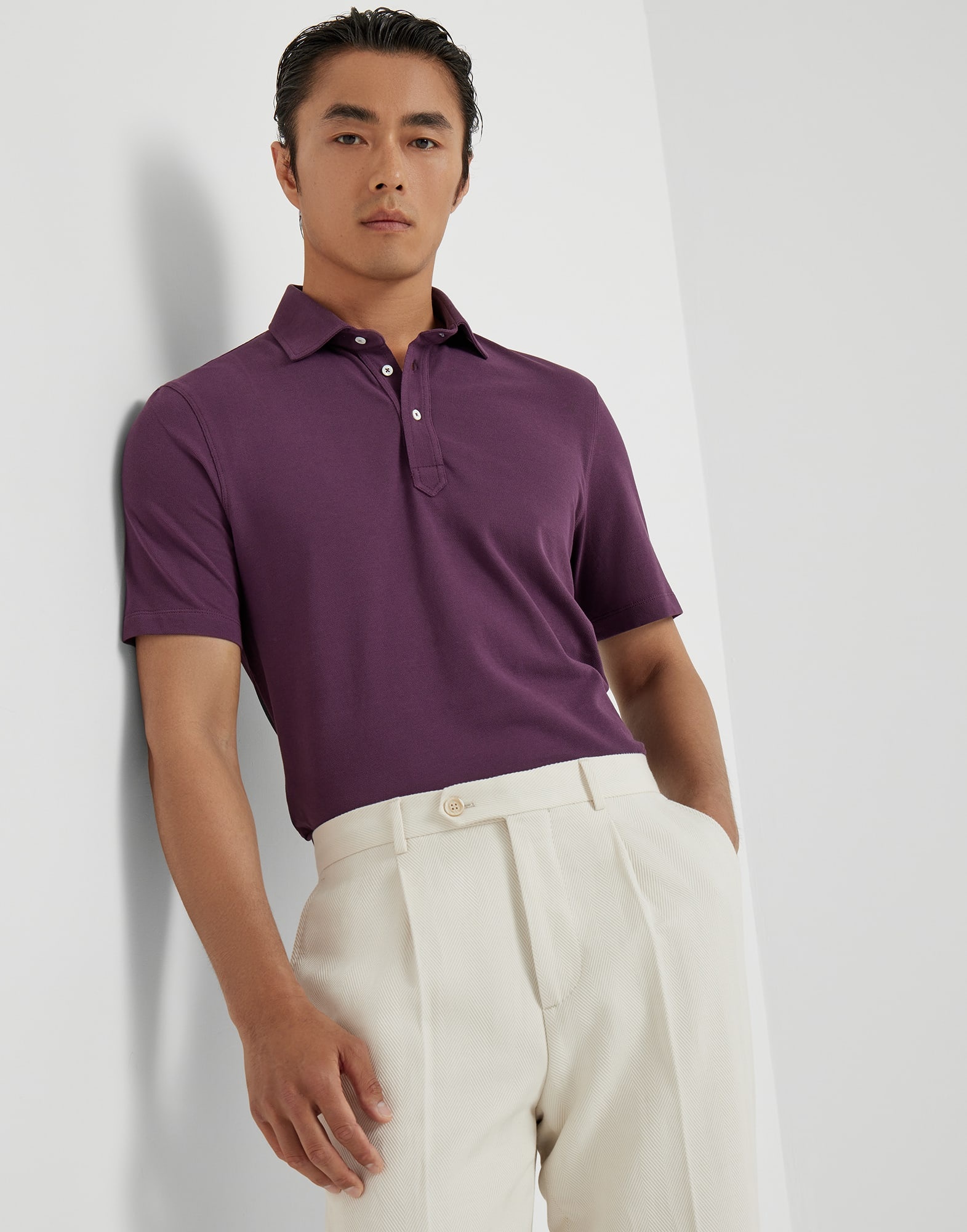 Cotton piqué polo with shirt-style collar - 4