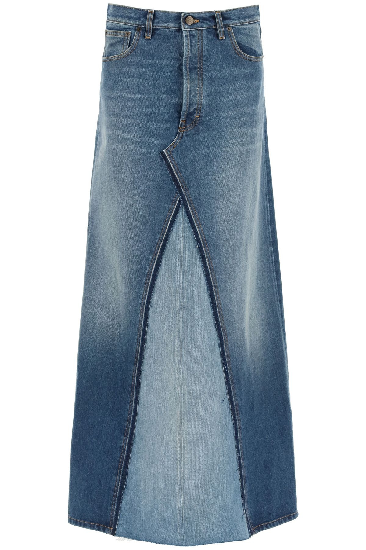 TWO-TONE DENIM LONG SKIRT - 1