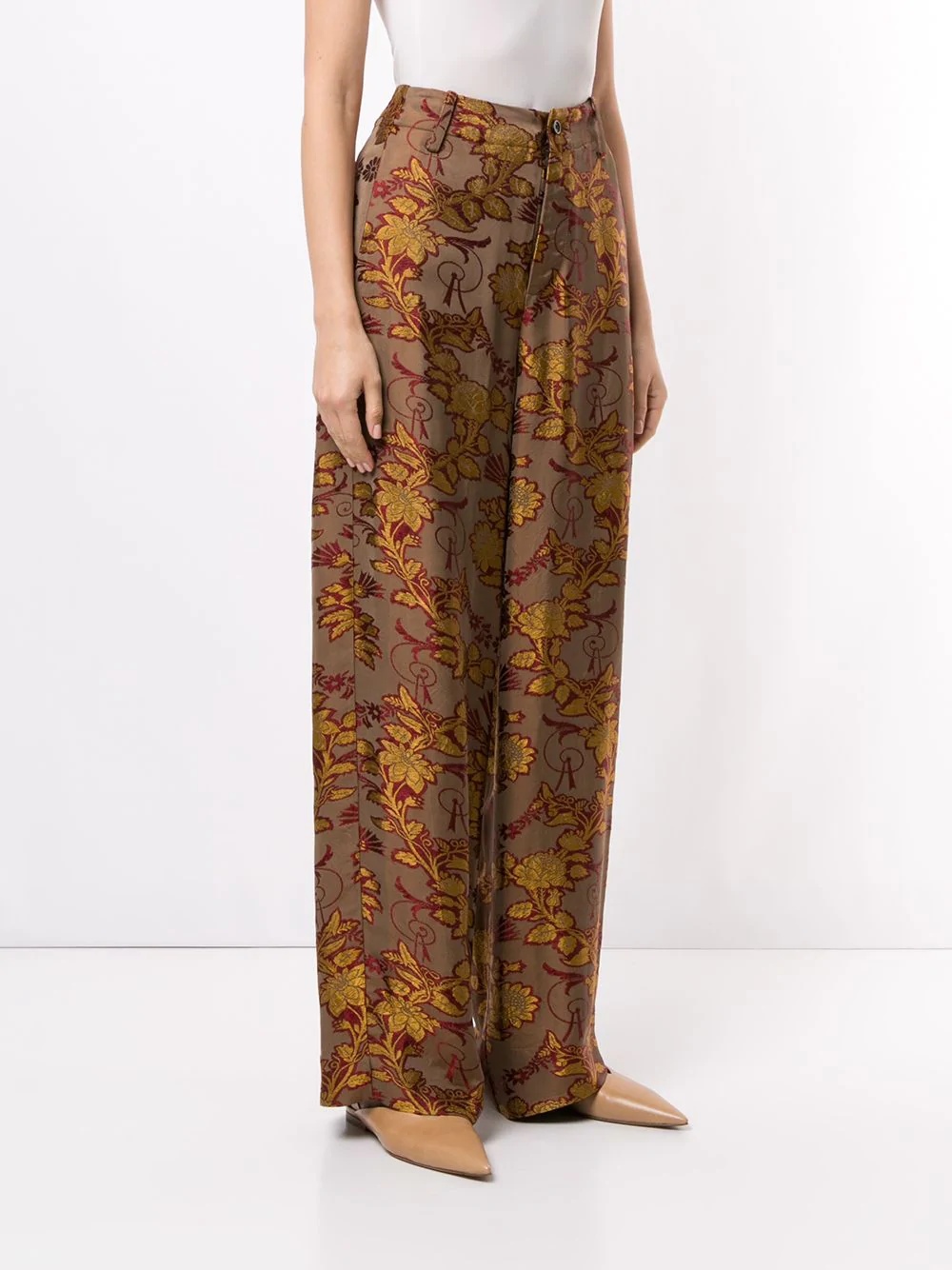 floral-embroidered palazzo trousers - 3