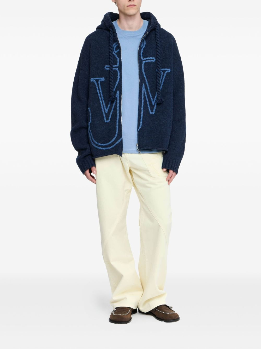 Anchor-logo hooded zip-up cardigan - 2