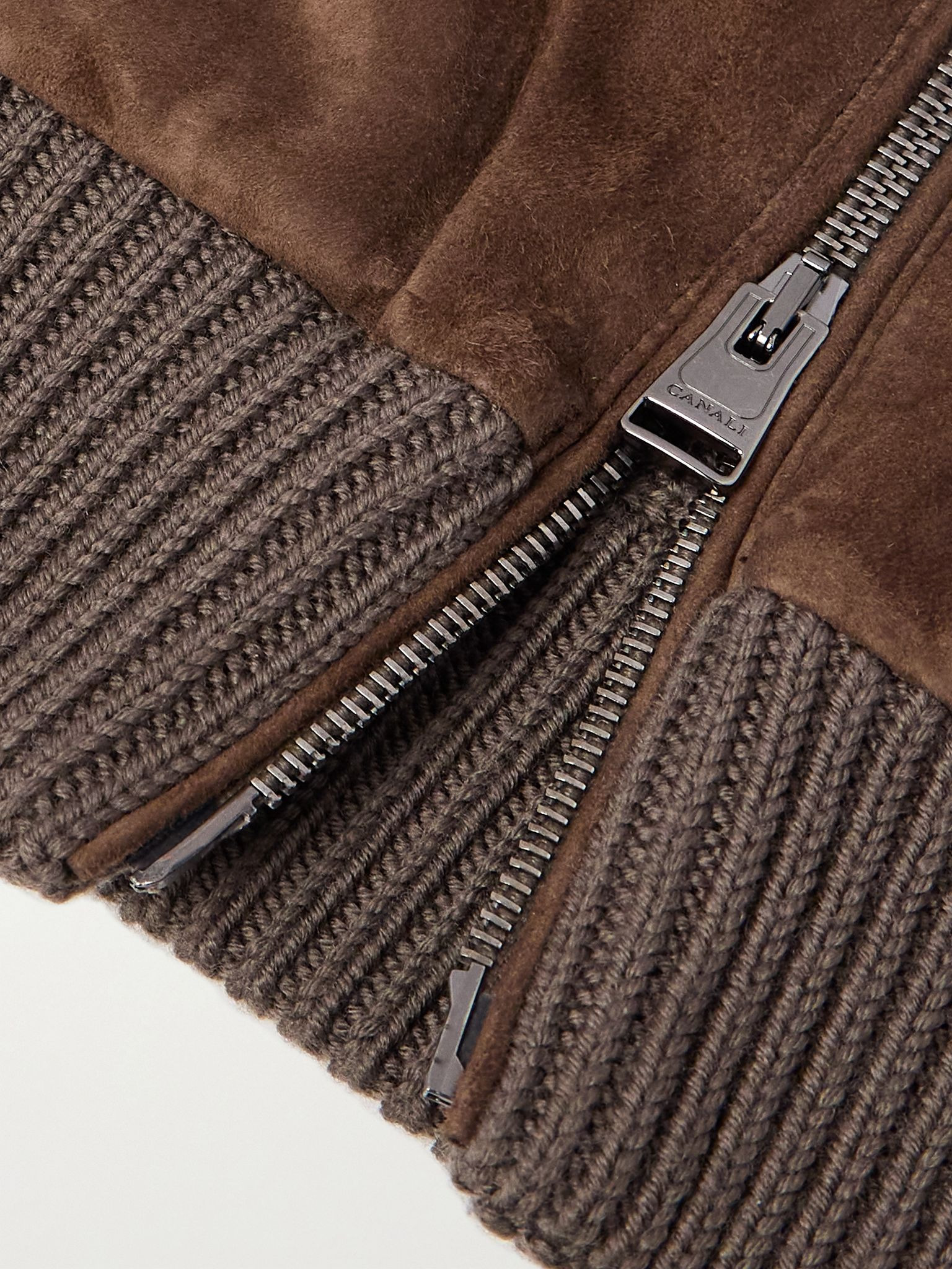 Padded Suede and Ribbed Wool Gilet Brown - 6