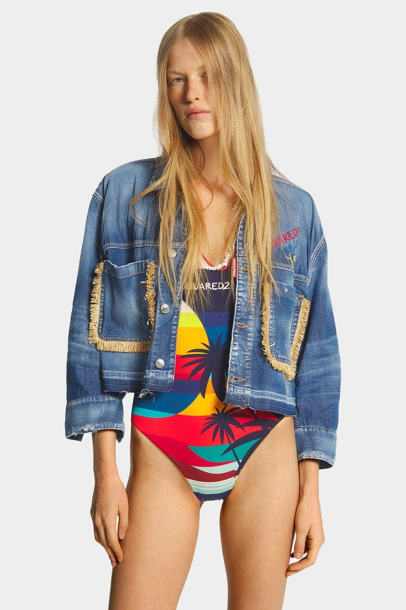 SUMMER LOVERS MEDIUM WASH MAXI JEAN JACKET - 3