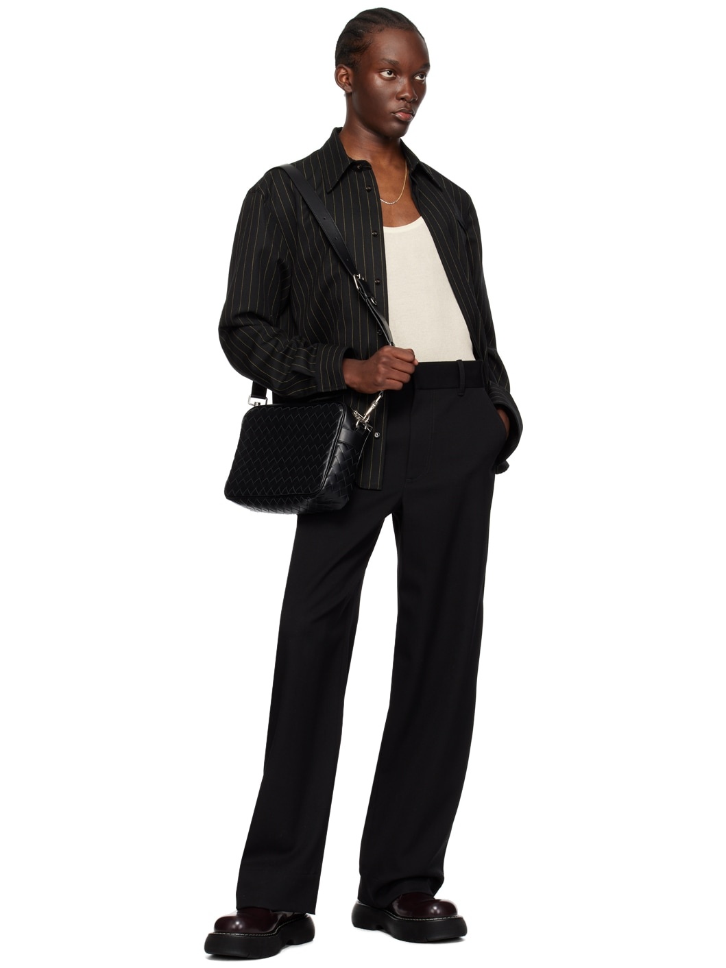 Black Leather Messenger Bag - 4