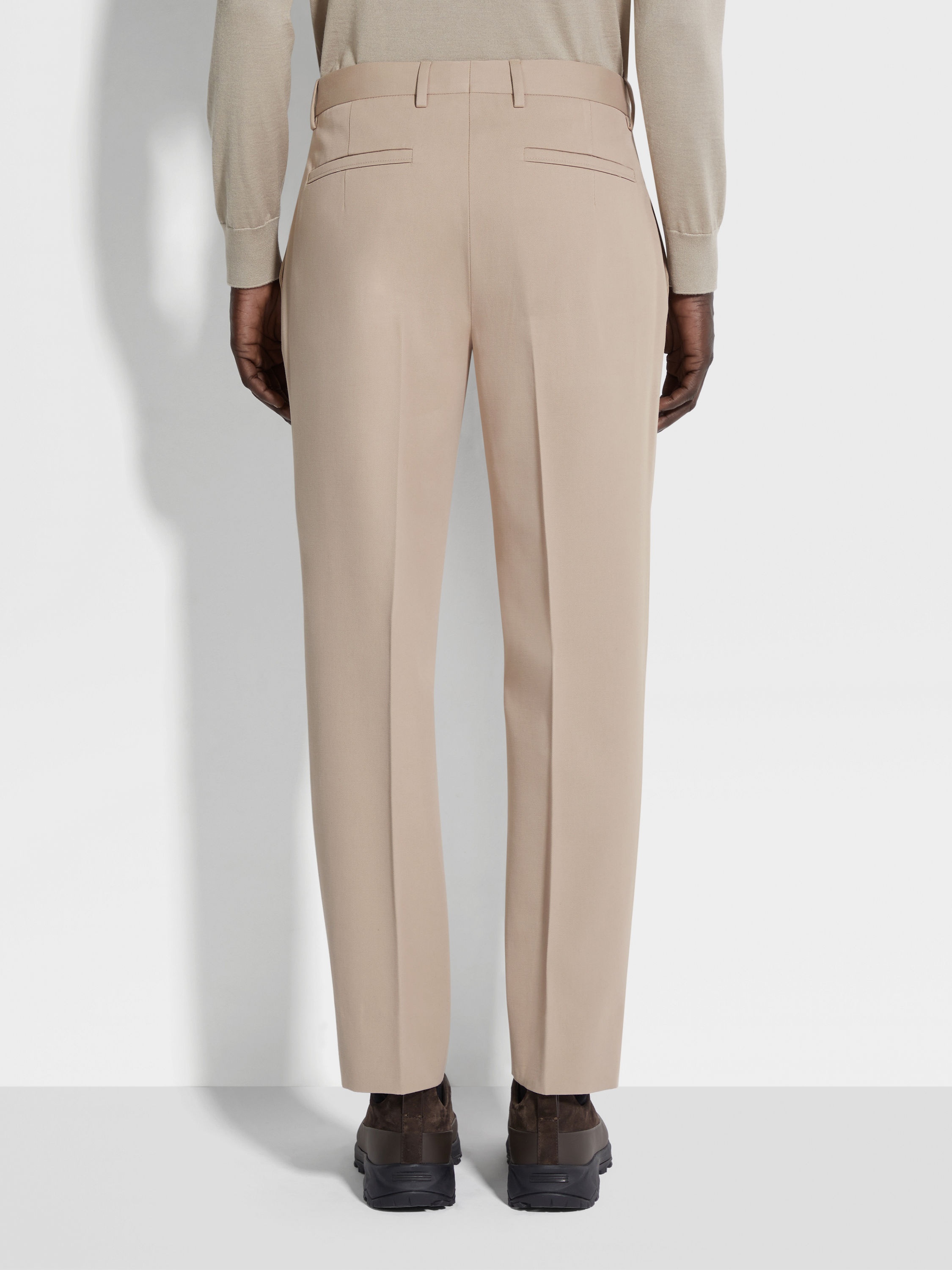 LIGHT TAUPE COTTON AND WOOL PANTS - 6